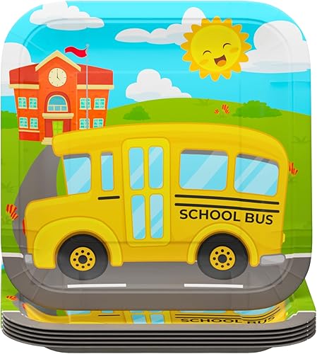 Miniatura 3 de Paquetes de fiesta estándar de autobús escolar (más de 65 piezas para 16 invitados), suministros de fiesta de autobús escolar, jardín de infantes