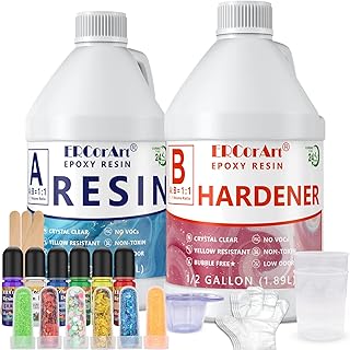 Epoxy Resin Kit - 1 Gallon Clear Resin Epoxy with Pigment, Glitter, Self Leveling Easy Mix 1:1 Casting Resin and Hardener, Resin Art Supplies for River Table Tops, Jewelry Projects, Mold Casting