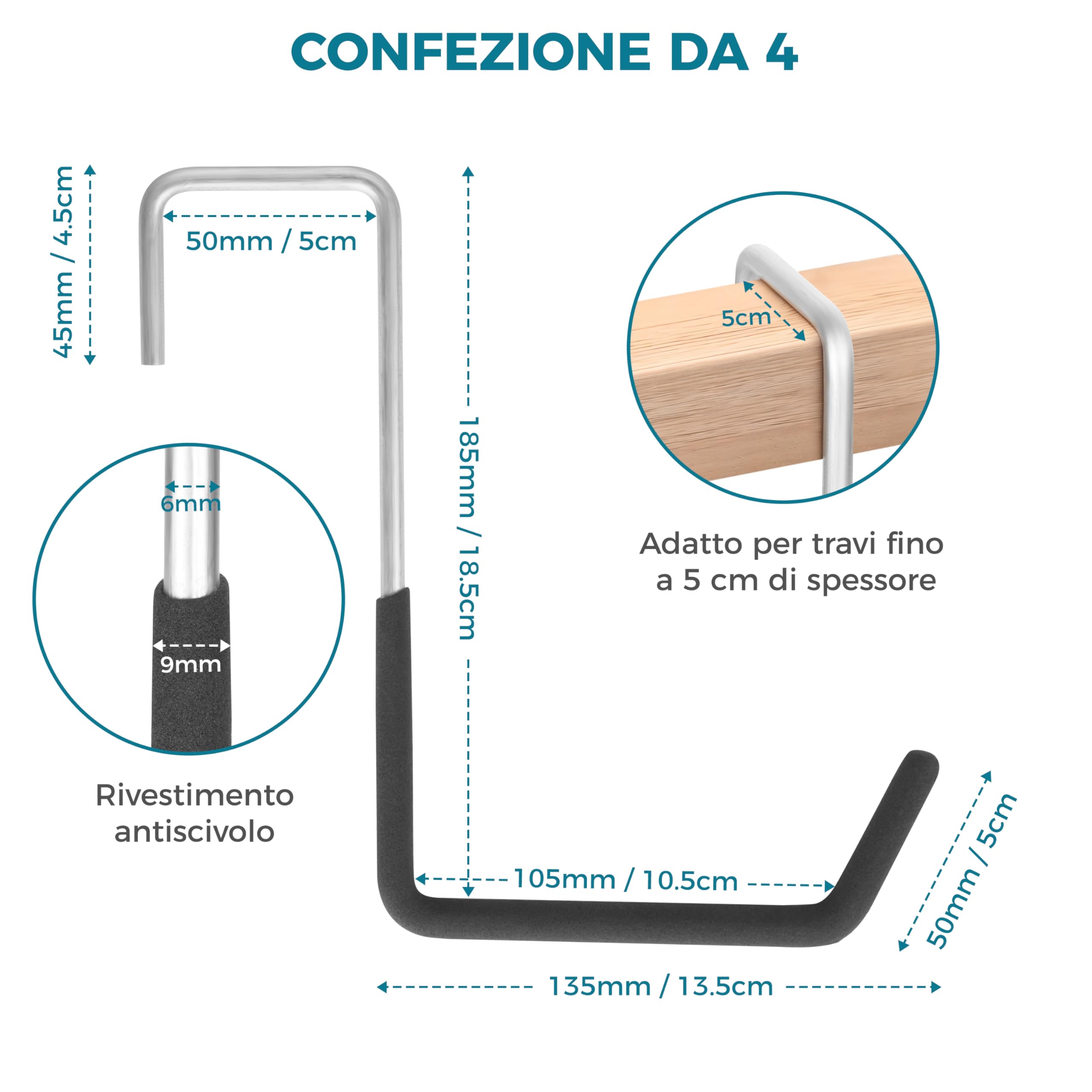Ganci Da Parete Per Garage 30cm - Set 6 Pezzi Per Attrezzi, Scale E Bici - Foto 7