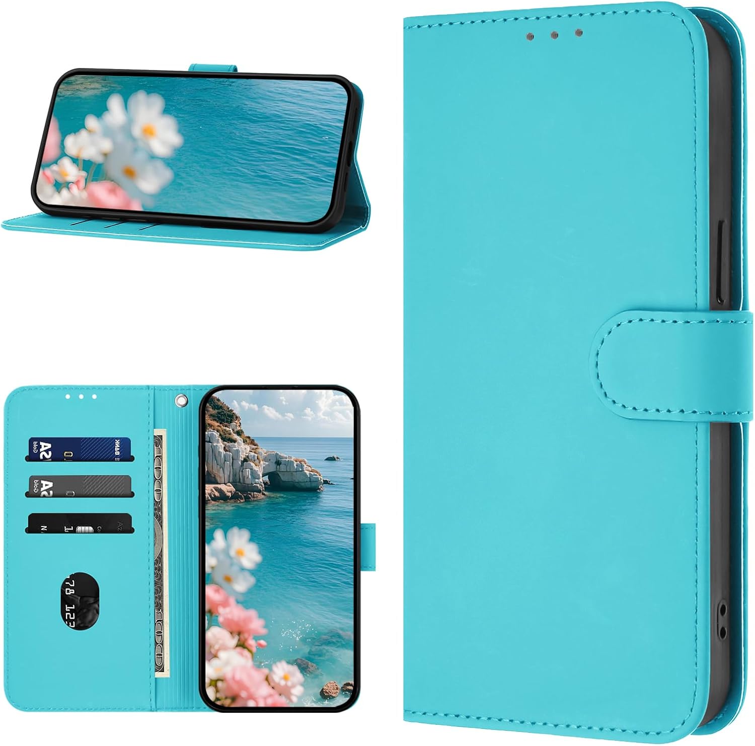 Case for Samsung Galaxy S22 Flip Case Premium PU Leather Case [Card Slot] Protective Case Shockproof Flip Wallet Case for Samsung S22 Mobile Phone Case Lake Blue