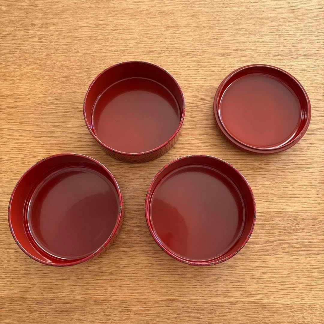 津軽塗 唐塗 朱 三段重 お弁当箱 重箱 漆器 花見 正月おせち 巾着付