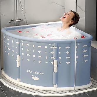 Masiunoz 70x70cm Fan-Shaped Foldable Bathtub, Portable Bath tub For Adults, L...