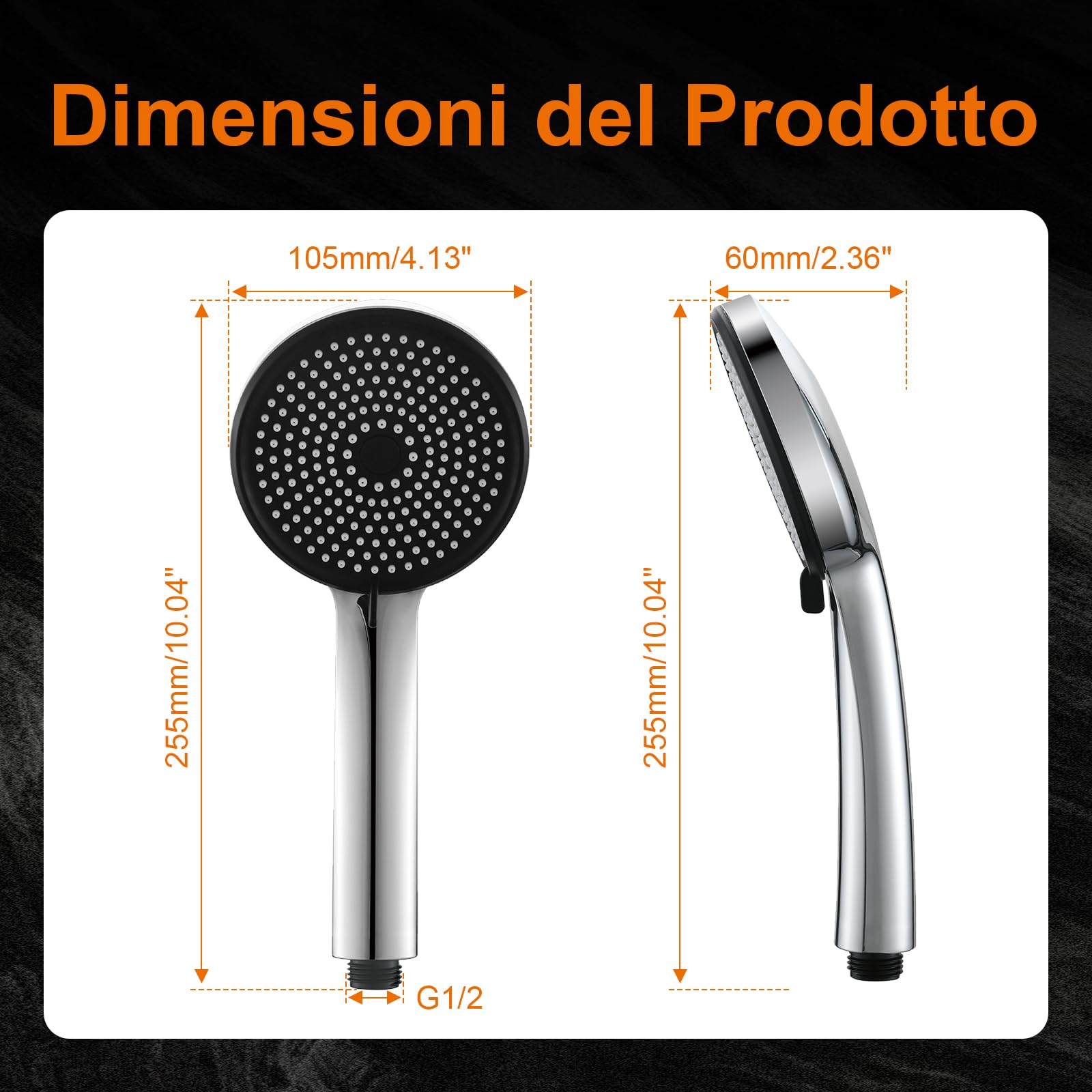 GRIFEMA Soffione Doccia Alta Pressione – 3 Modalità di Spruzzo, 216 Ugelli in Silicone Anticalcare, Design Leggero, Finitura Cromata, Universale e Facile da Installare, G807