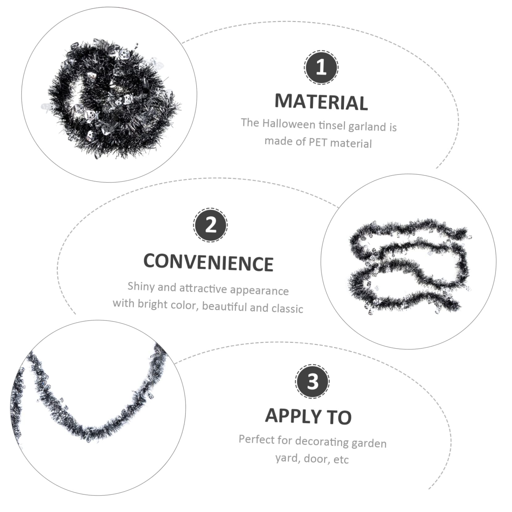 Zerodeko 3pcs Halloween Tinsel Garland Decorations Shiny Metallic Ornaments for Indoor Outdoor Festivities for Birthday Parties and Room Decor