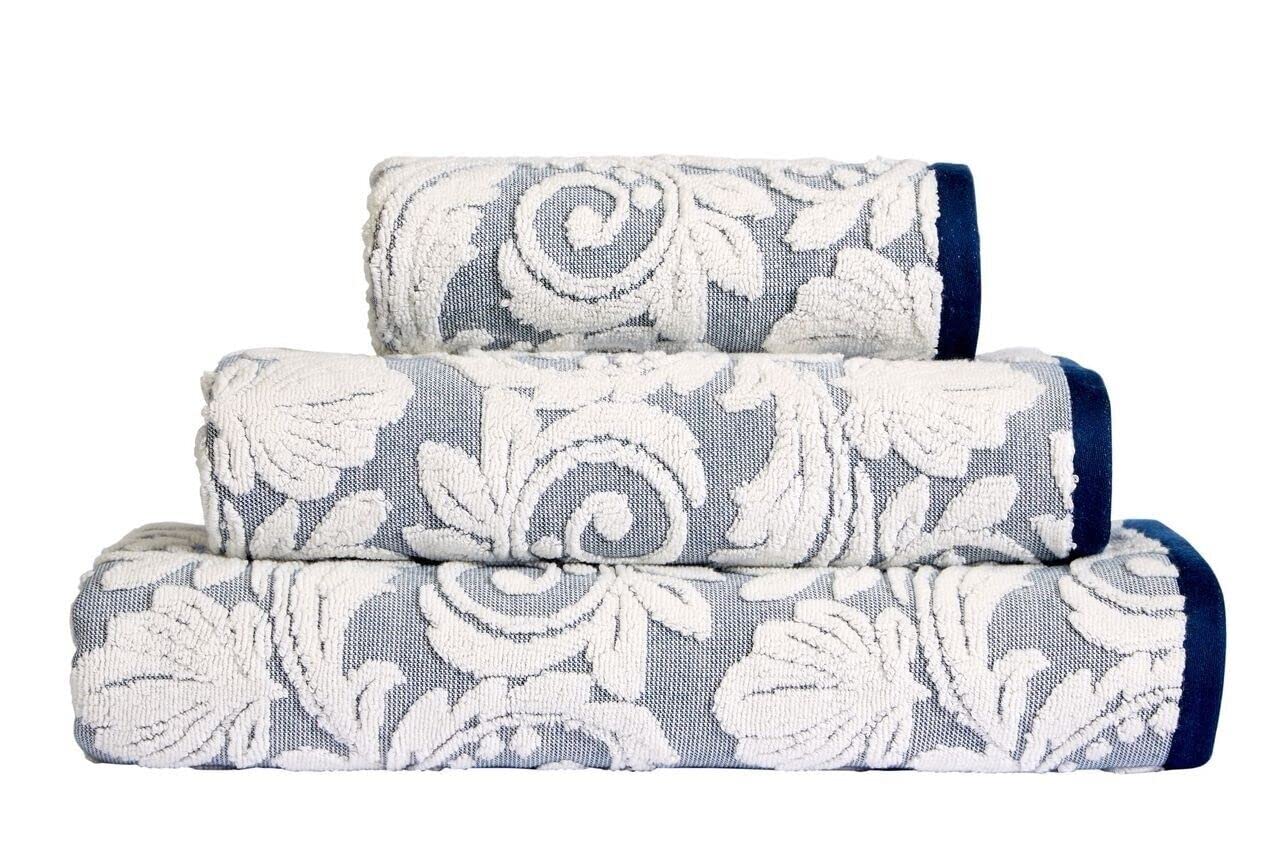 SHL Jacquard Floral 100% Turkish Cotton 600 Gsm Towel (Navy Blue, Pack Of 2 Face Flannels)