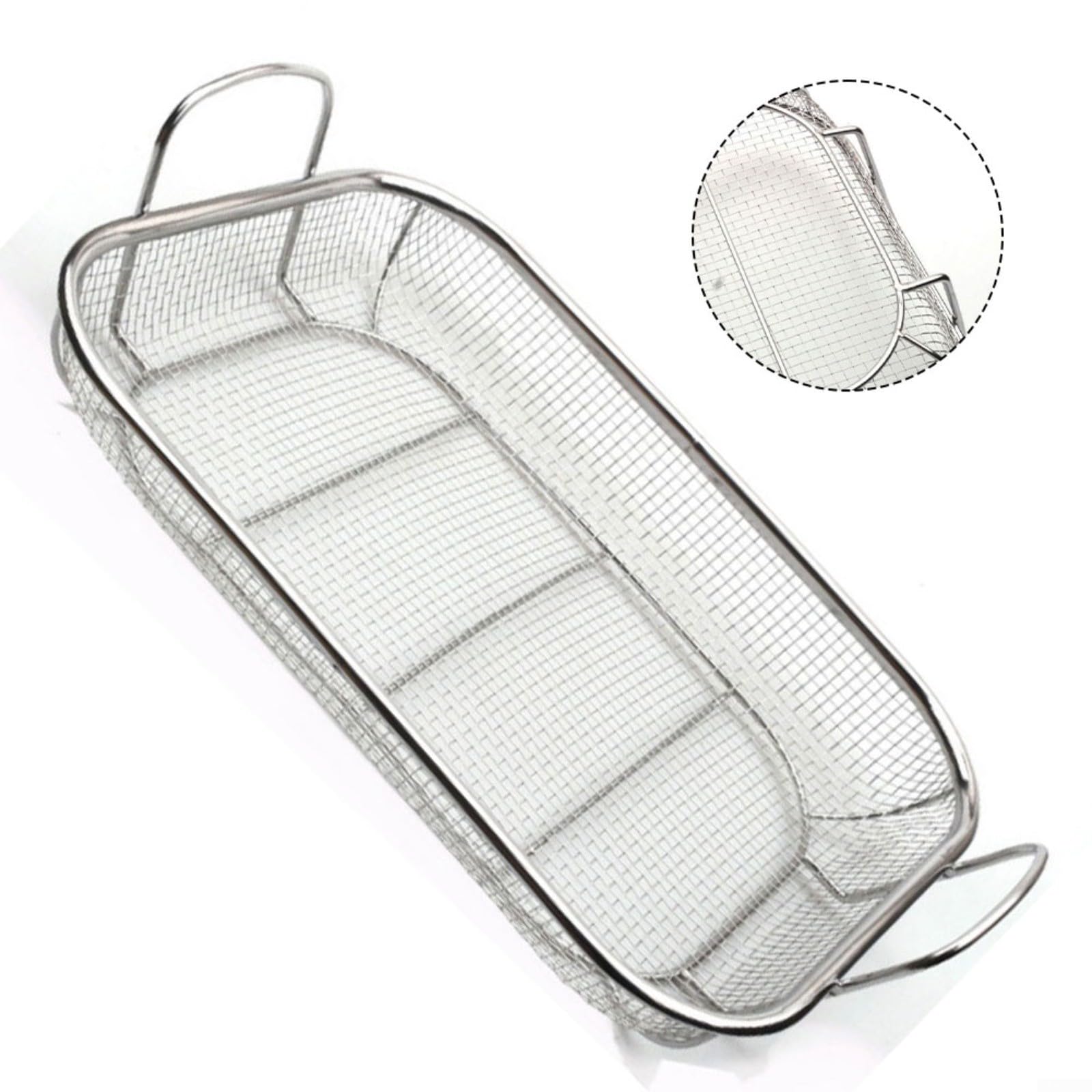 Griglia per verdure in acciaio inox, per esterni, 38 x 28 cm, griglia per barbecue, con manici per una cottura uniforme, argento