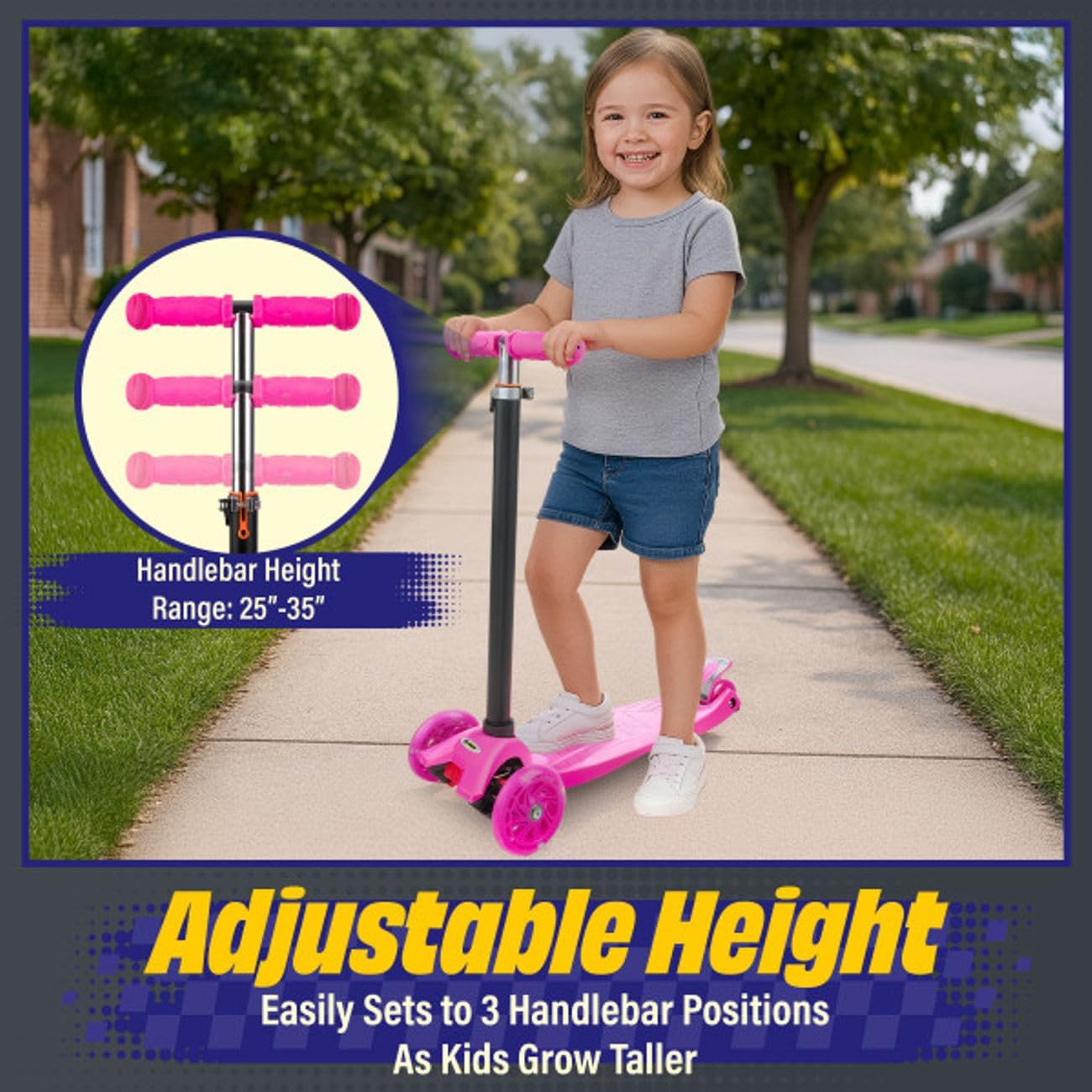 Toddler Scooter - Beginner Scooter with Adjustable-Height Handlebar and LED Wheels - Riding Toys for Girls and Boys Ages 3 and up by Lil' Rider (Pink)