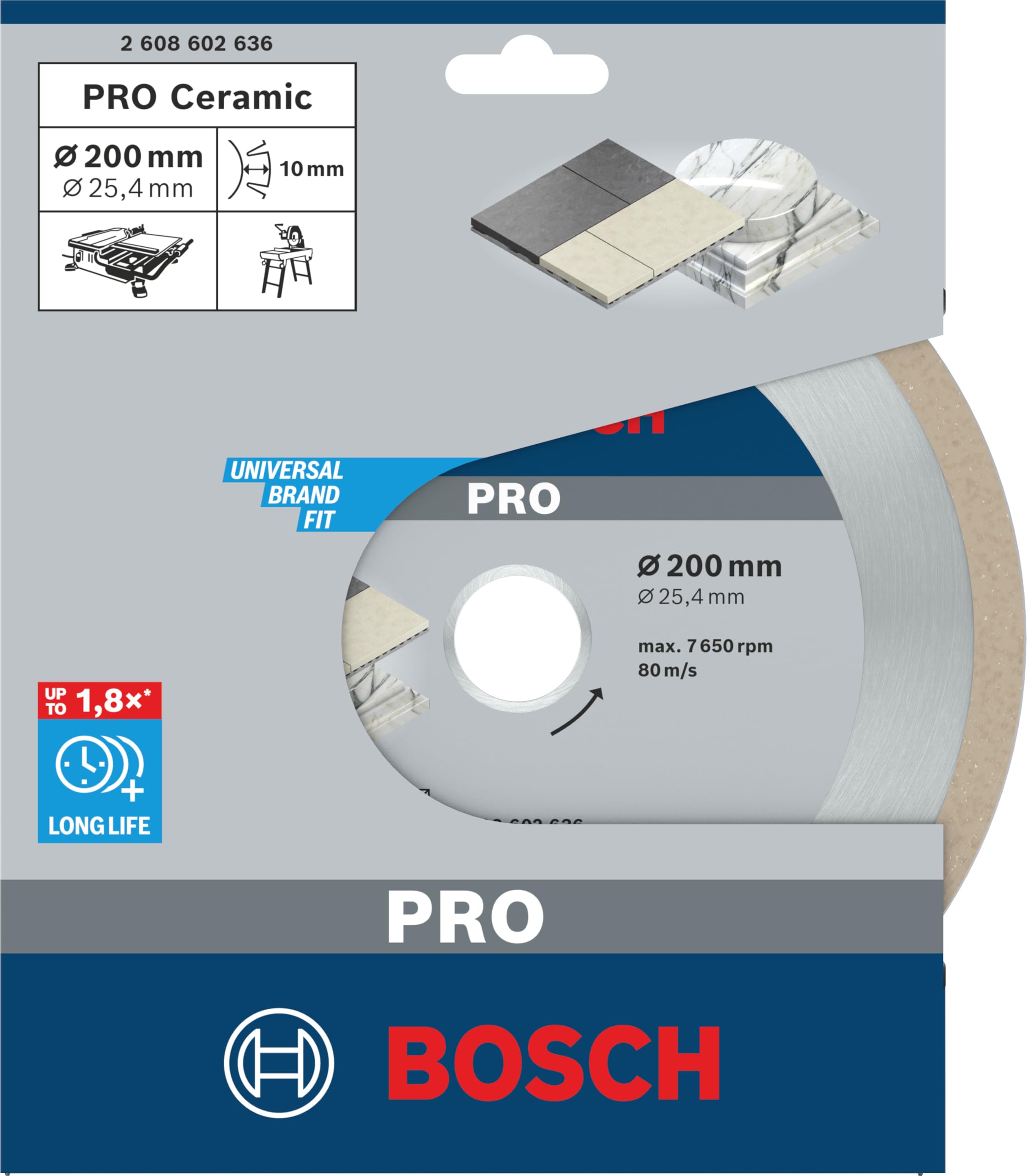 Bosch 2 608 602 636 - Disco de corte de diamante Best for Ceramic - 200 x 25,40 x 2,2 x 10 mm (pack de 1)