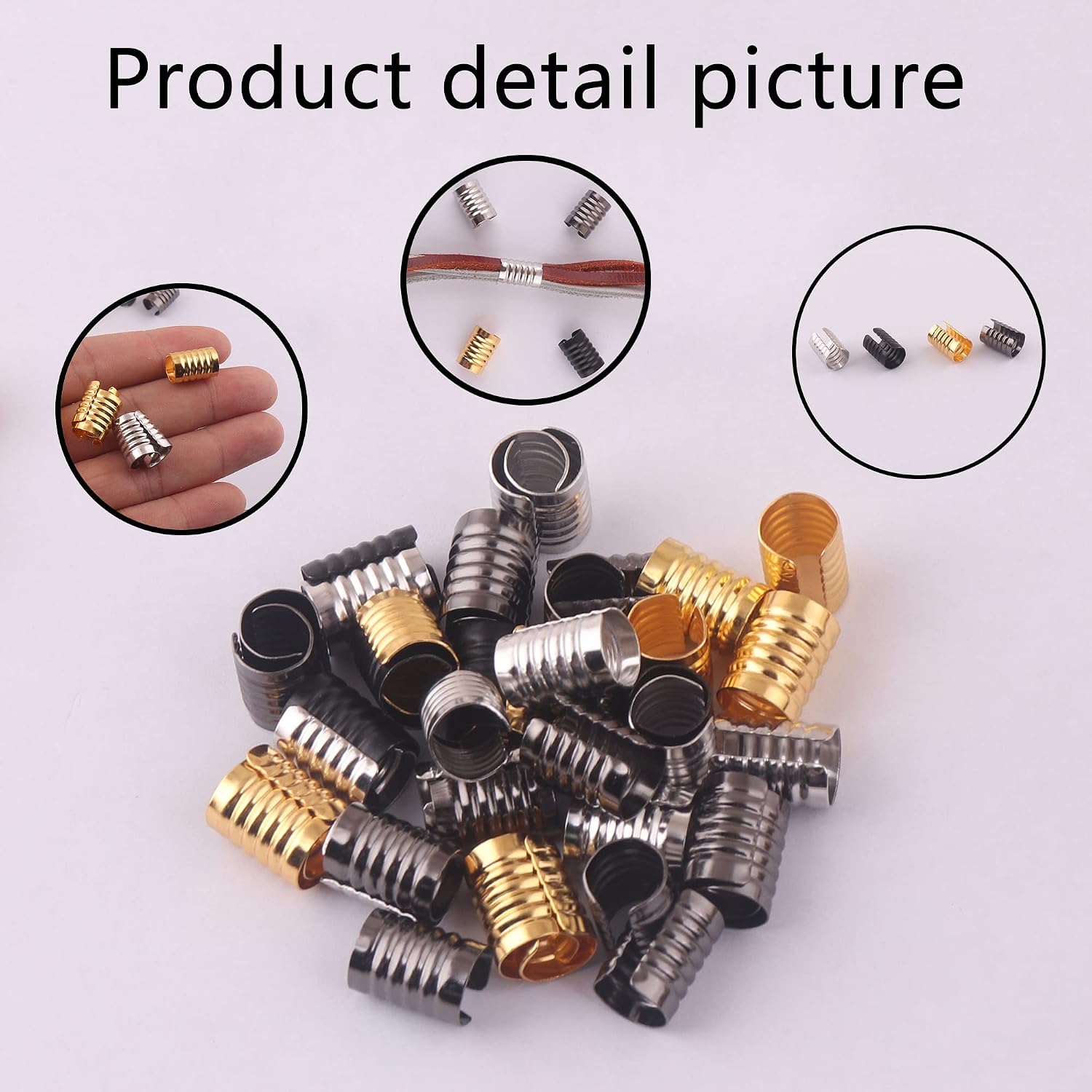Foldable Metal End Fasteners Crimp with Cylindrical Openings Leather Rope Clips for Jewelry Making, Bags Caps DIY Crafts 200pcs 8mm (Mixed Color (Each Color 50pcs))
