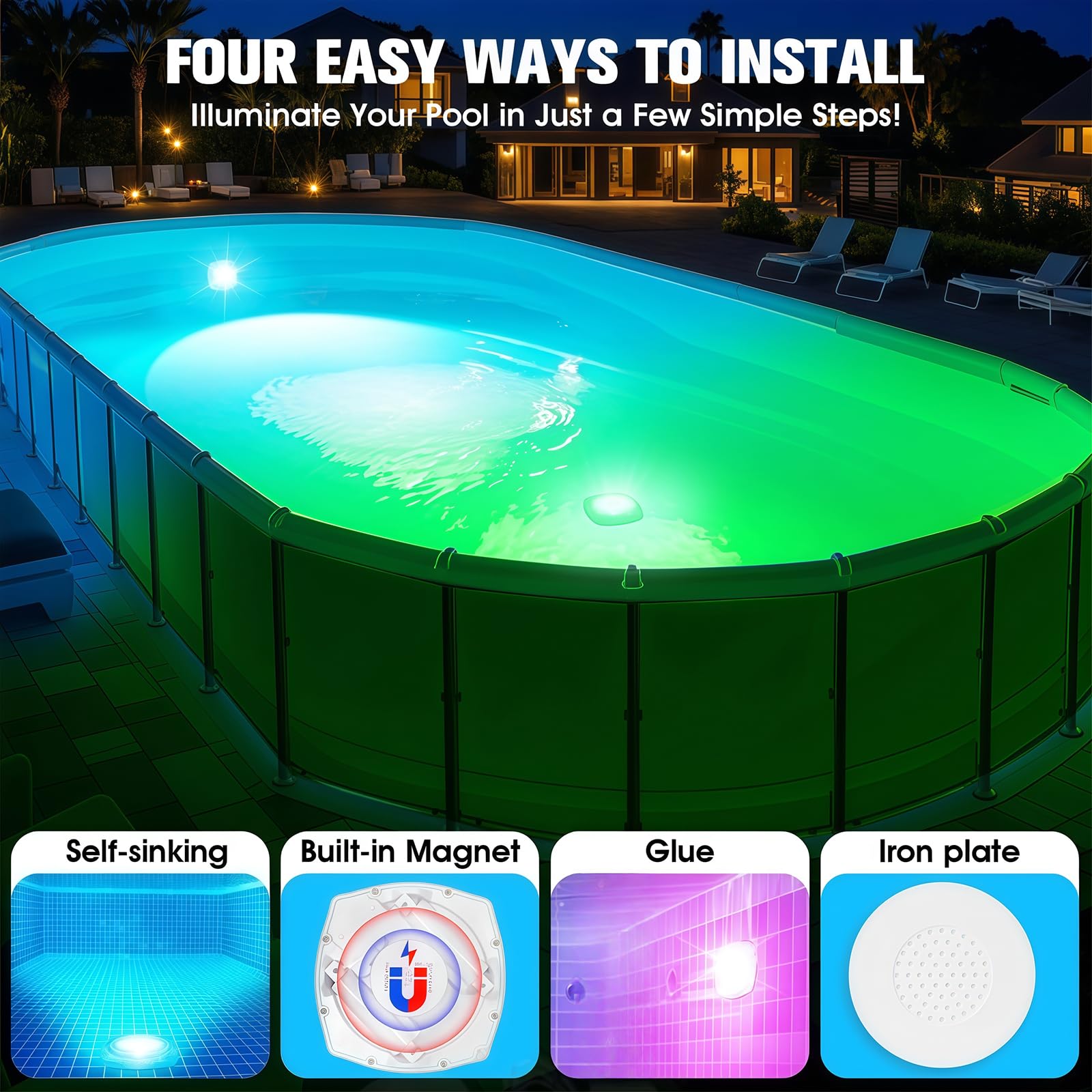 DeeprBetter Luces Piscina Sumergibles con Control Remoto, Recargable Luz Piscinas LED Bateria con 9 Modos Iluminación, IP68 Luces para Piscina Bajo el Agua, Luz Piscinas Sumergible sin Cable para Spa