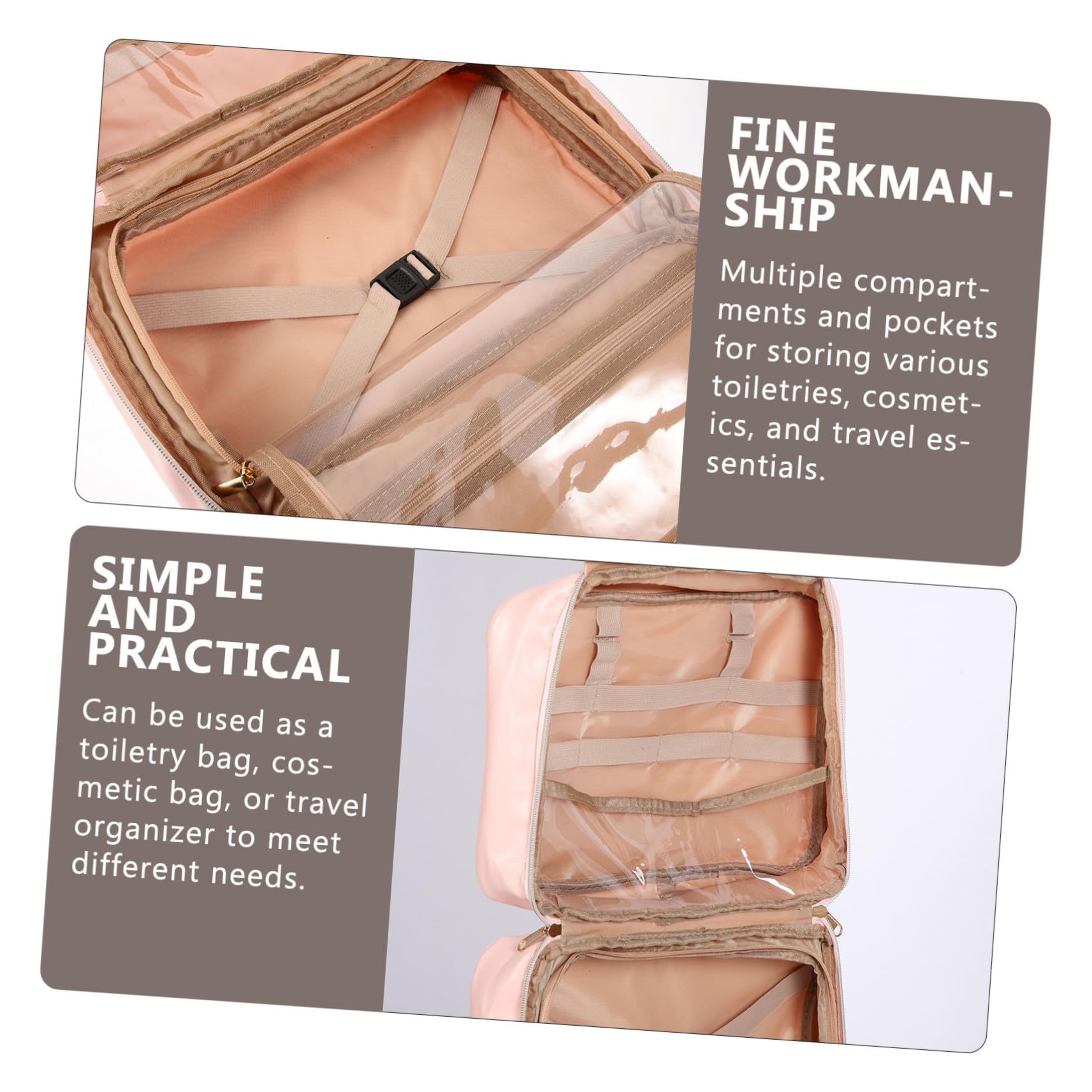 Trousse de Toilette en PU Rose à Suspendre, Capacité, Portable