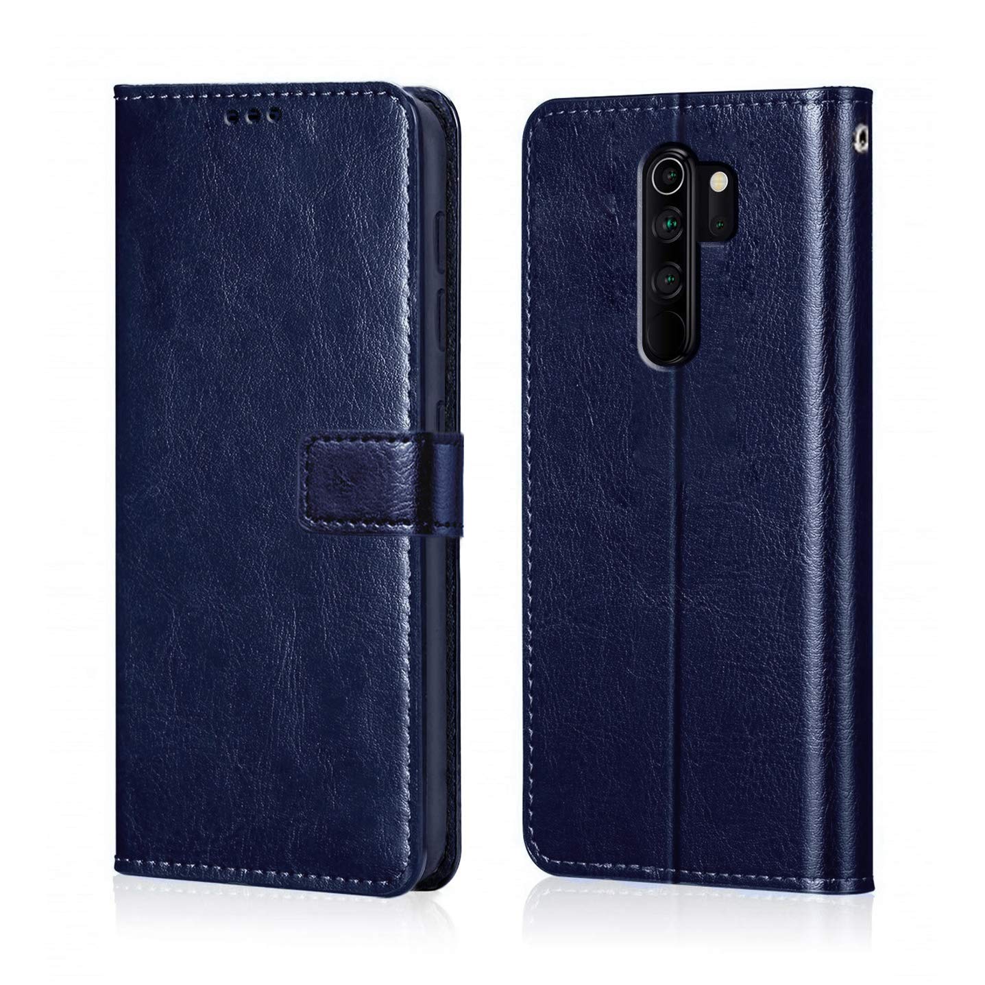 WOW IMAGINE Shock Proof Flip Cover Back Case Cover for Xiaomi Mi Redmi Note 8 Pro (Flexible | Leather Finish | Card Pockets Wallet & Stand | Blue)