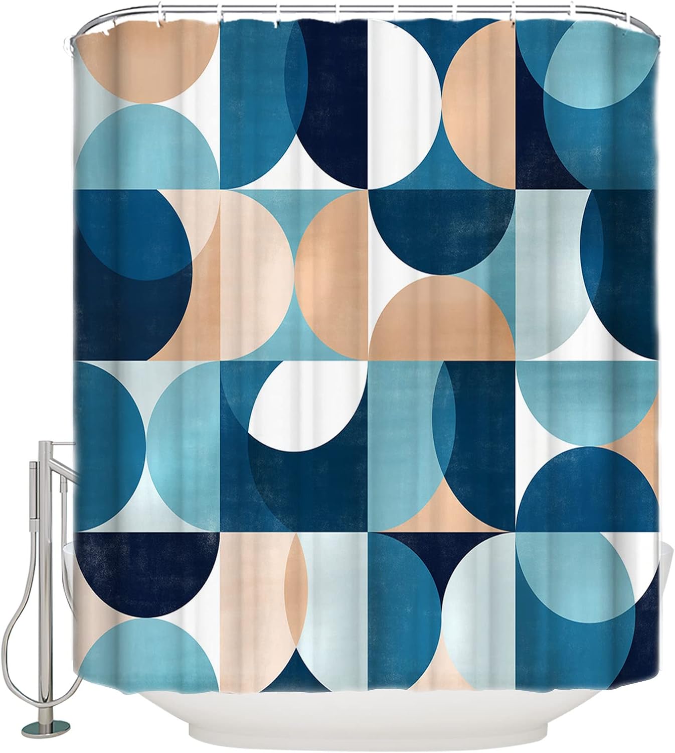 Shower Curtain, Retro Middle Ages Abstract Geometic Teal Blue Pattern Shower Curtains for Bathroom Shower Stalls and Bathtubs Decor,Washable Bath Curtain Fabric Shower Curtain Set with Hook 36x72 inch
