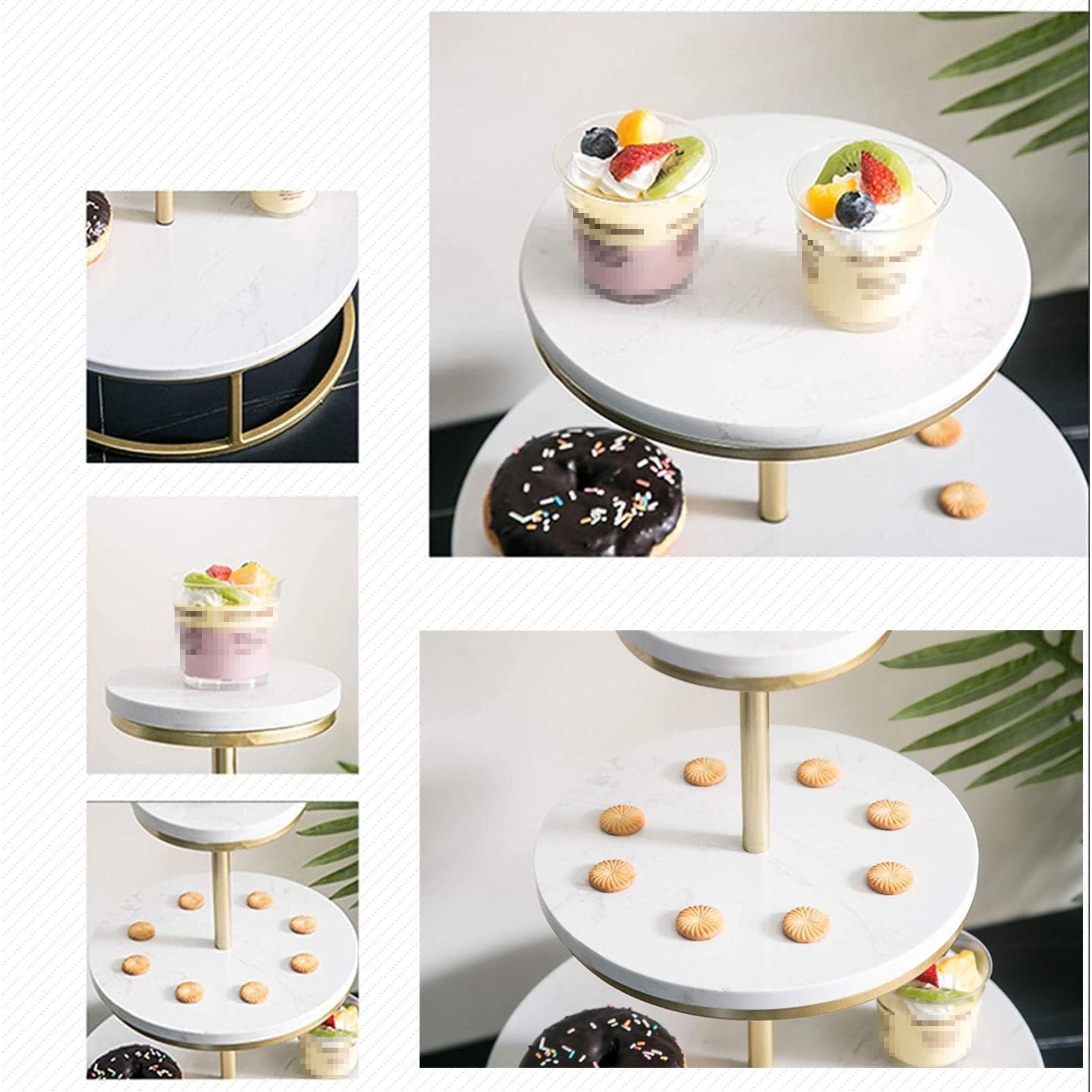Alzata rotonda per cupcake con struttura in metallo dorato, vassoi da portata a più livelli, alzata per feste di nozze