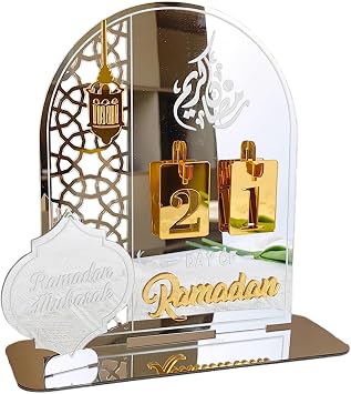 Ramadan Advent Countdown Calendar, 7.87 Inch Acrylic Ramadan Decorations for Home Eid Mubarak Table, 30 Days Countdown Calendar for Home Family Kids B