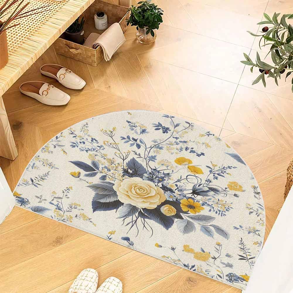TOMWISH Half Round Door Mat Rug 24X36 Washable Indoor Outdoor Flower Half Circle Rug Absorbent Half Moon Rug for Bedroom Living Room Kitchen Bathroom Launday Fireplace Garage Patio Area Rug