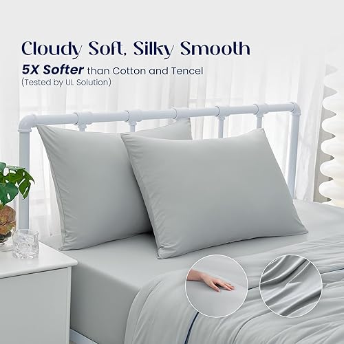 Miniatura 6 de Dream Valley Juego de sábanas tamaño Queen, sábana bajera refrescante con 2 fundas de almohada, 3 piezas sin sábana encimera, Q-Max  0.4 Aerocool,