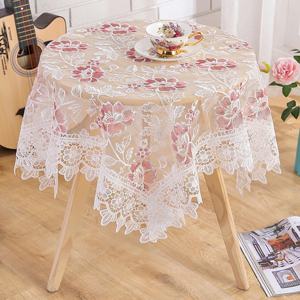 Tischdecke, rechteckige Tischdecke, luxuriös, bestickte Spitze, Couchtischdecke für Esstisch, Kaffeeweiß, 135 x 135 cm (Kaffeeweiß, 130 x 180 cm)