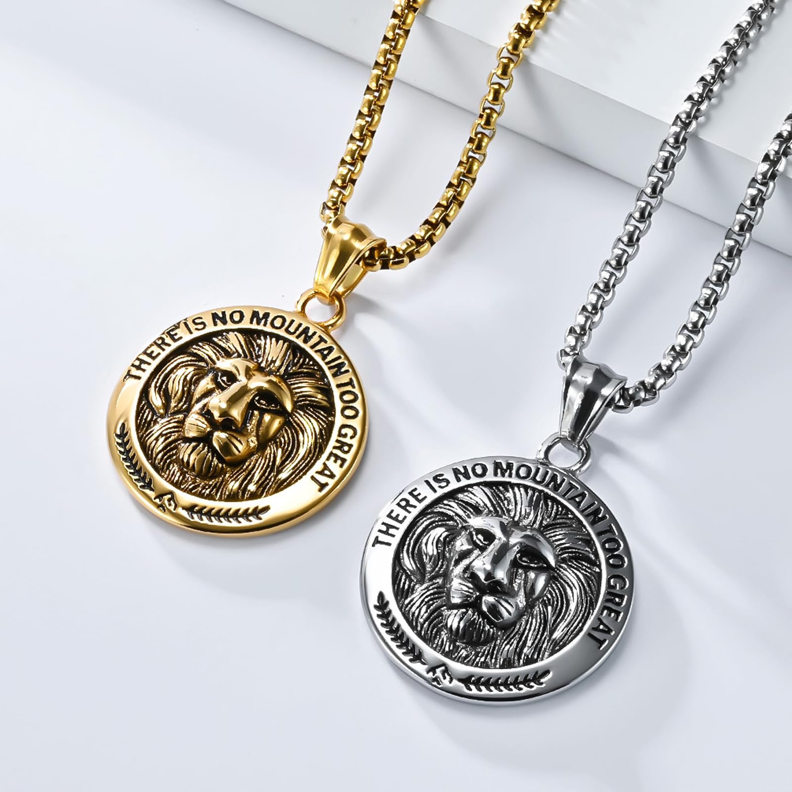 Caimeytie Collier et bracelet pour homme, pendentif lion, bracelet à chaîne, style rétro, bijoux en acier inoxydable, cadeau pour homme