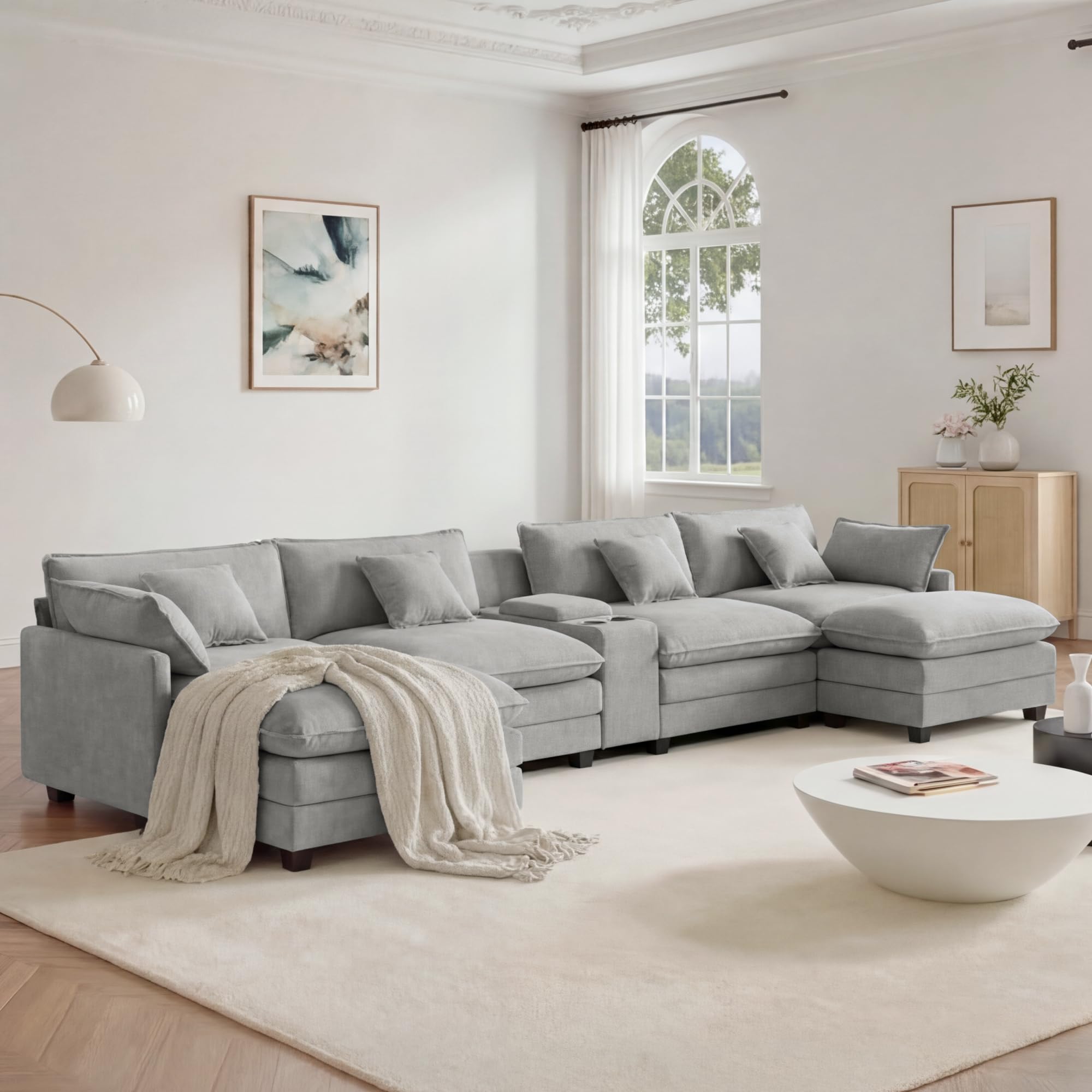 Photo 1 of ****PARTS ONLY****

157" Oversized Modular Sectional Sofa with Storage Console,U-Shaped Cloud Couch with Movable Ottoman,Deep Seat,Thick Cushions, Multi Functional Console with USB & 2 Cup Holder,Sofa Set for Living Room