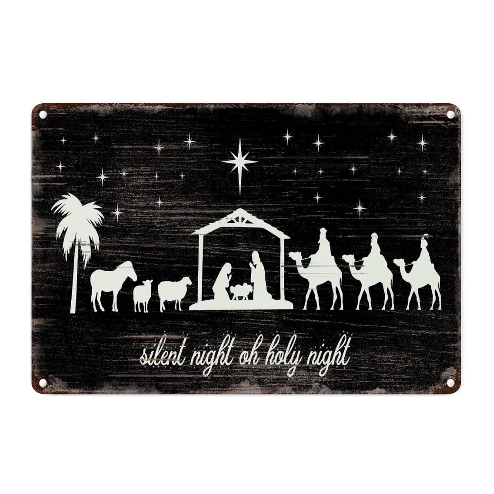 Scène de crèche de Noël en métal panneau vintage pour jardin et cour