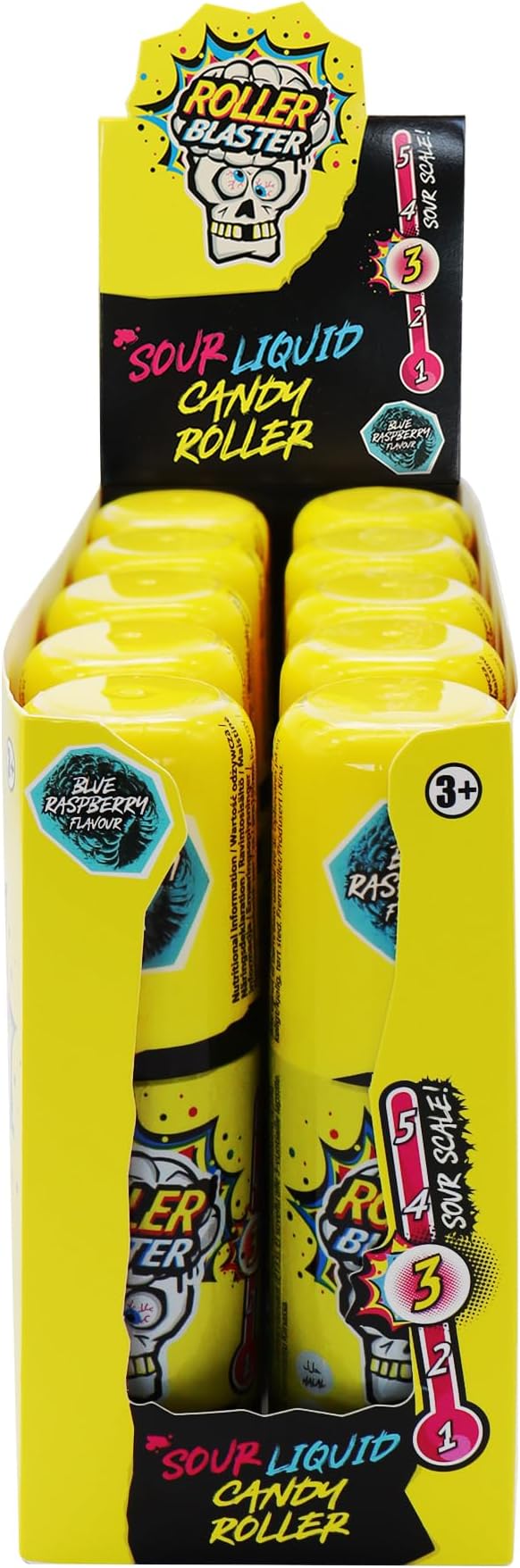 Roller Blaster Tray, 10 x 60ml Roller Lickers, Sour Sweets, Vegan Sweets, Sour Level 3, Party Bag Sweets, Halal Sweets, Unique Sweets, Liquid Sour Candy, Halloween Sweets, Sweet Gift