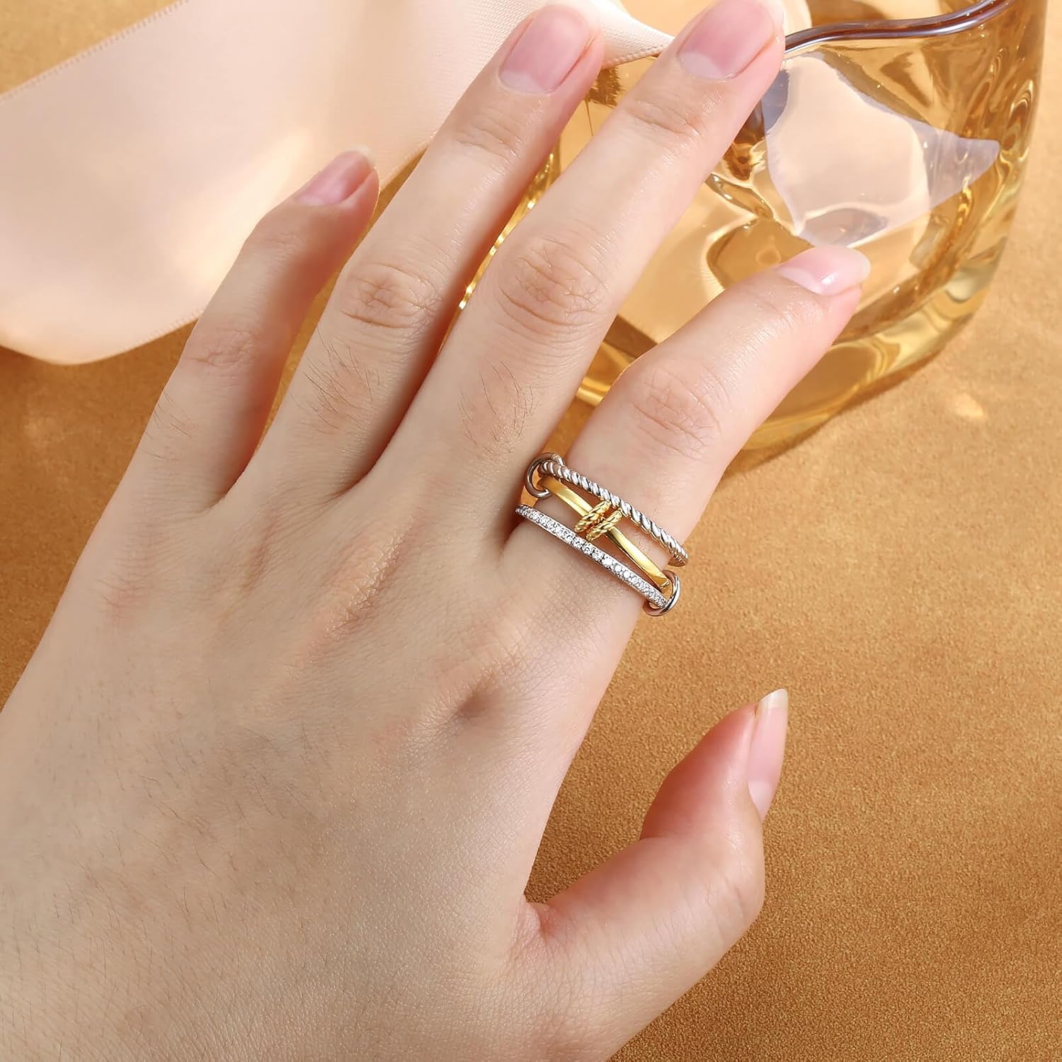 925 Sterling Silver Stackable Rings for Women Jewelry Non Tarnish Interlocking 3 Stack Twisted Rings Set for Women Dainty Bands - Image 5