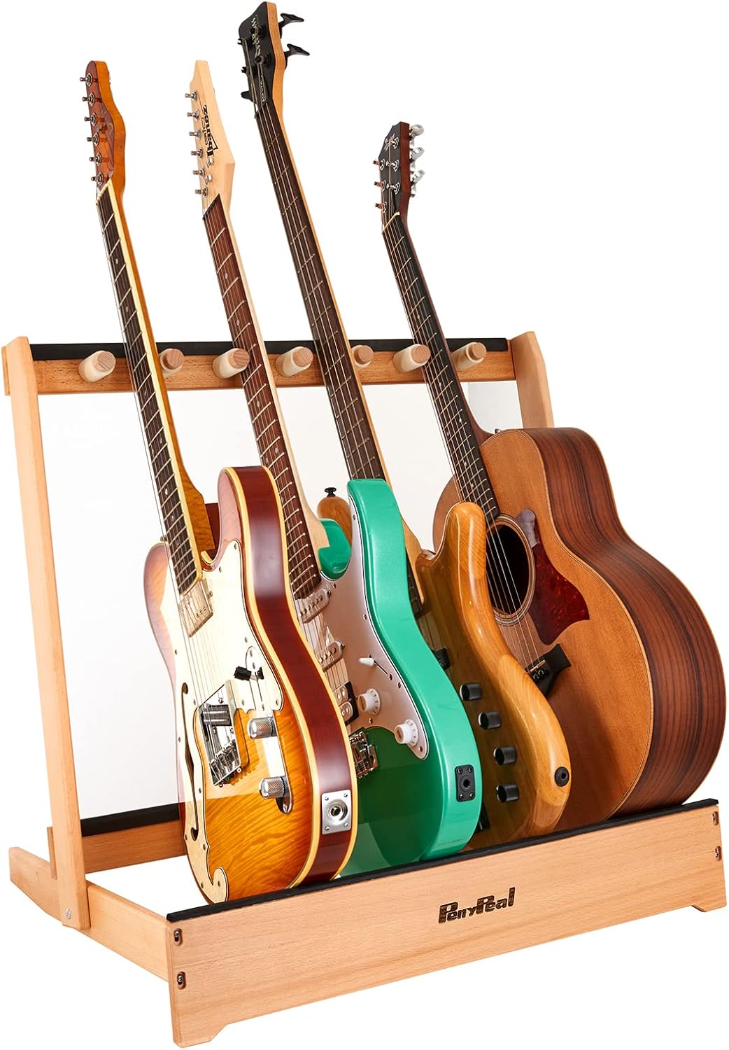 Penypeal Guitar Stand - Folding Design, Solid Beech Wood, Multiple Guitar Rack with Removable Retainers for Display and Storage