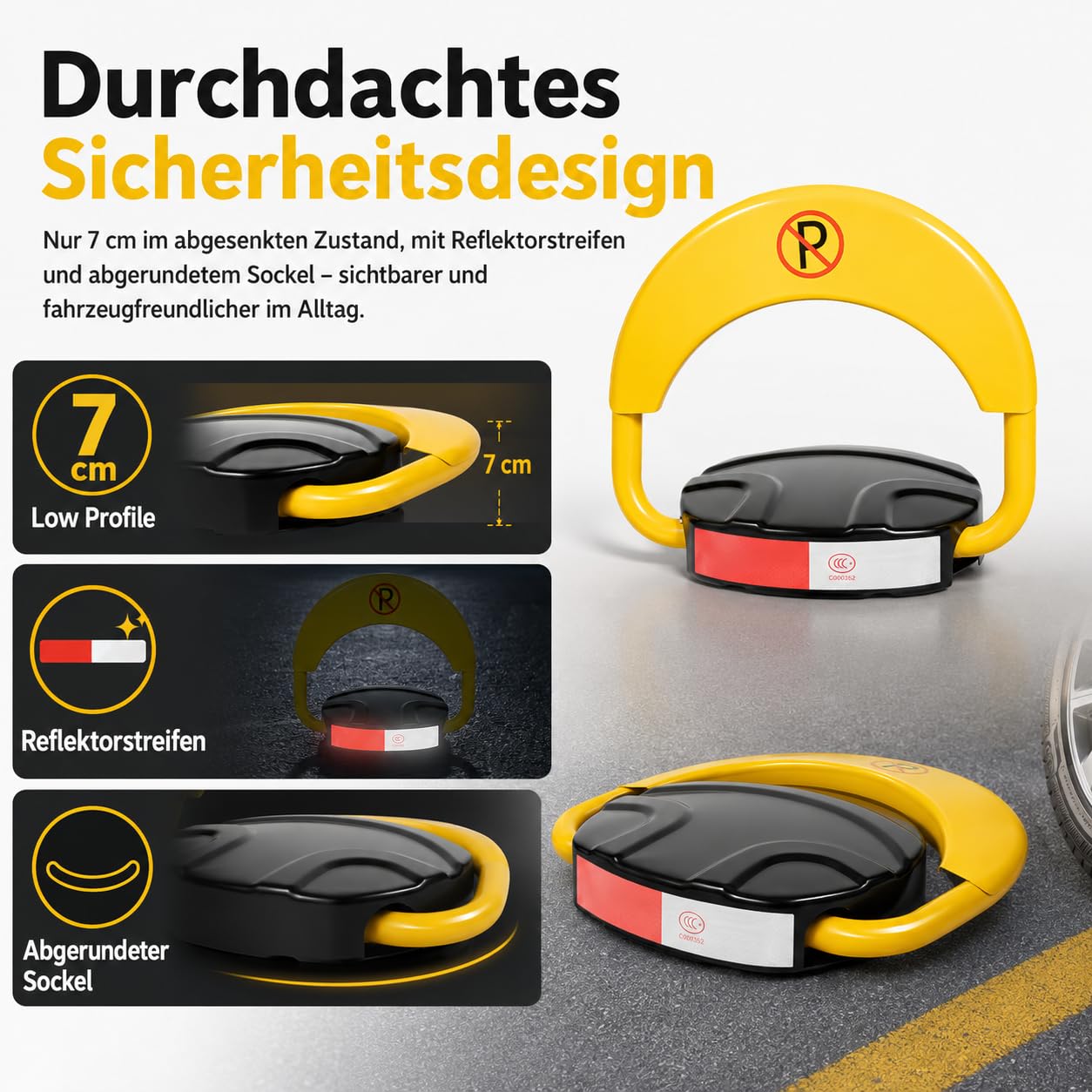 Barrière de parking électrique anti-collision 180° avec télécommande, étanche et pliable, jaune