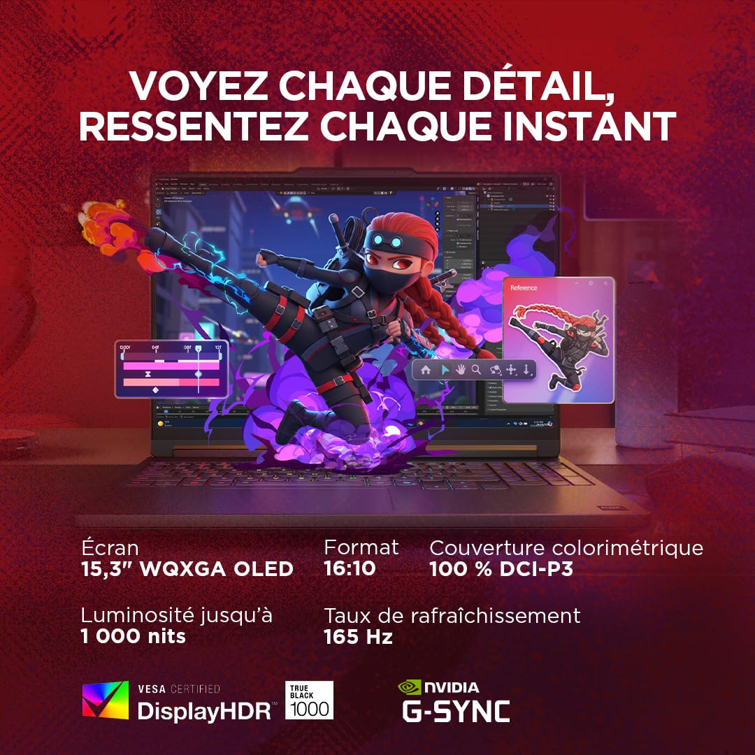 Lenovo Legion 5a 15AHP11 - Ordinateur Portable Gaming 15.3'' OLED 165Hz (AMD Ryzen 7 250, RAM 16Go, SSD 512Go, NVIDIA RTX 5060 8Go, Windows 11 Home) Clavier 1 Zone rétroéclairé AZERTY Français - Noir