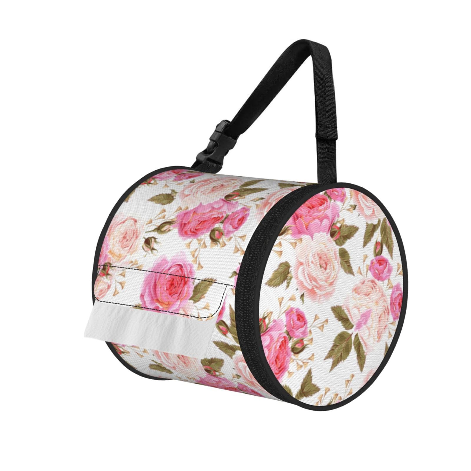 Rose Flower Printed Toilet Paper Holder Bag, Adjustable Strap Roll Paper Organizer for Car Kitchen Outdoor