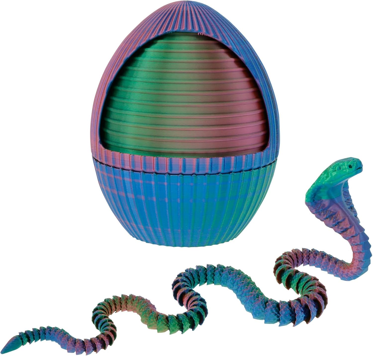 3D Printed Snake,Snake Eggs w Snake Inside,Cute Rotary Gear Eggs Crystal Snake Toys,3D Printed Animals Toys,Articulated in Egg,Home Decor Executive Desk Toys for Autism/ADHD ﻿ (Blue)
