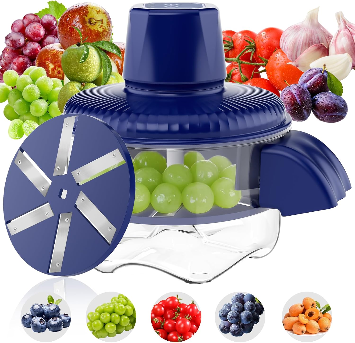 Electric Grape Peeler, Automatic Garlic & Cherry Tomato Peeler, Upgraded 6-Blade Cordless Fruit & Vegetable Skin Remover, Fast & Easy-Peel Kitchen Tool for Home, Camping, Picnics & Parties (Blue)