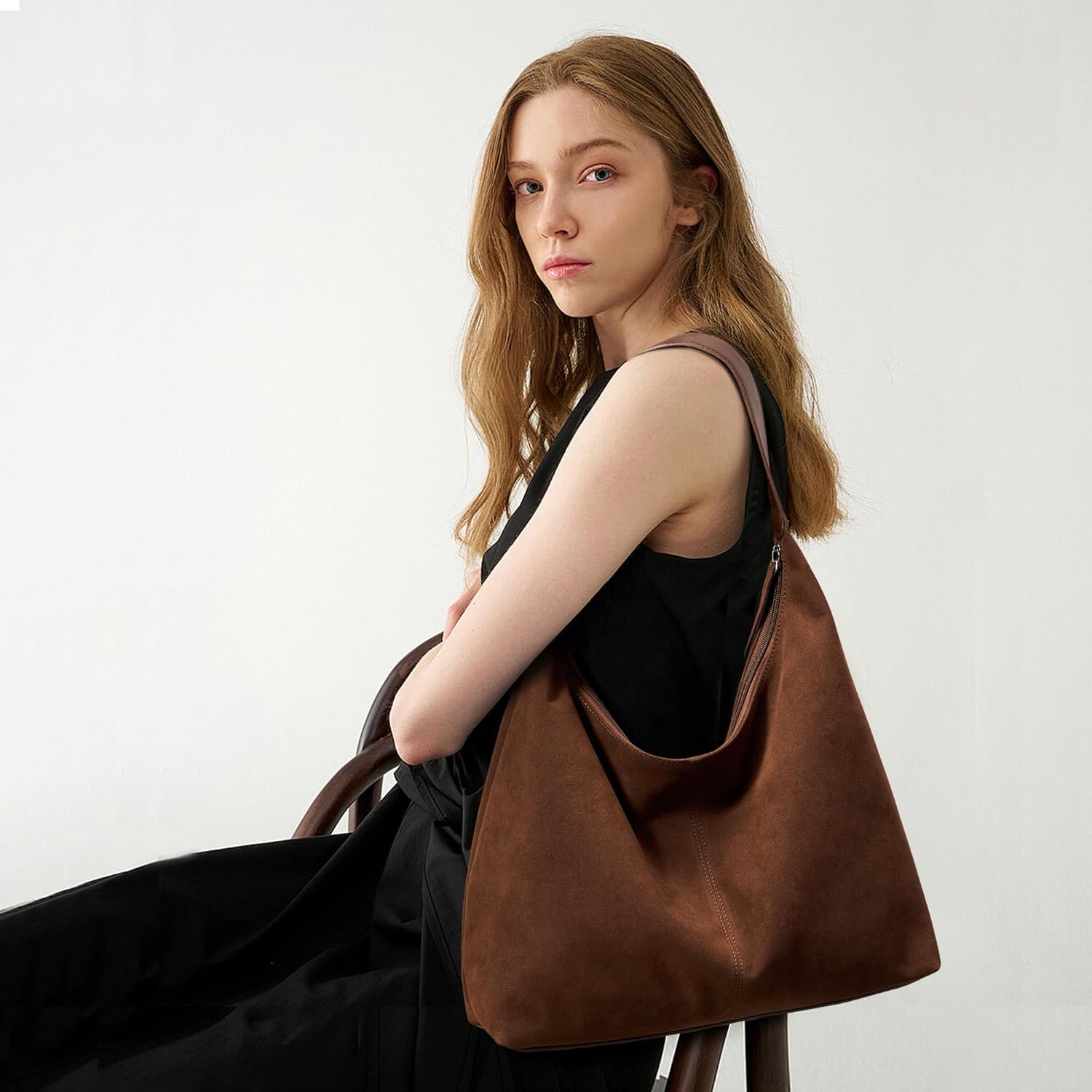 KALIDI Casual Tote Bag Vegan Leather Hobo Zipper Work Bag Weekender Shoulder for Women Shoulder Travel Purse