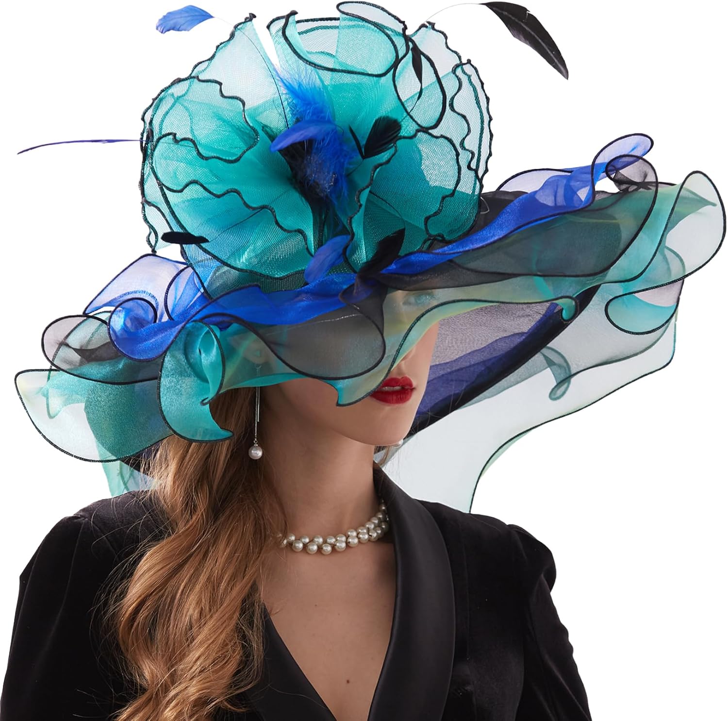 Women's Derby Church Hat Bridal Tea Party Wedding Party Sun Hat with Detachable hat Flower as Fascinators