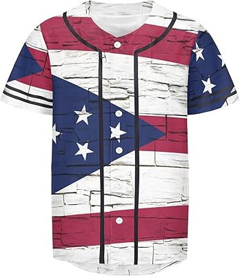 Vnurnrn Ohio State Flag Mens Baseball Button Down Jersey Hipster Hip Hop T Shirts