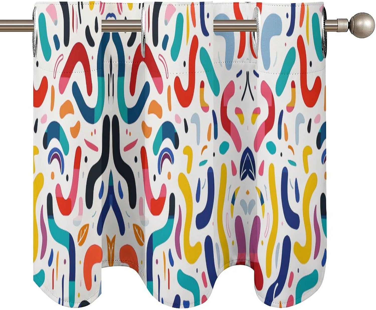 Small Window Curtains, Curves and Shapes Printed Mini Window Curtains Valance, Pocket Window Curtains are Suitable for Homes, Offices, Farmhouses, and Restaurants