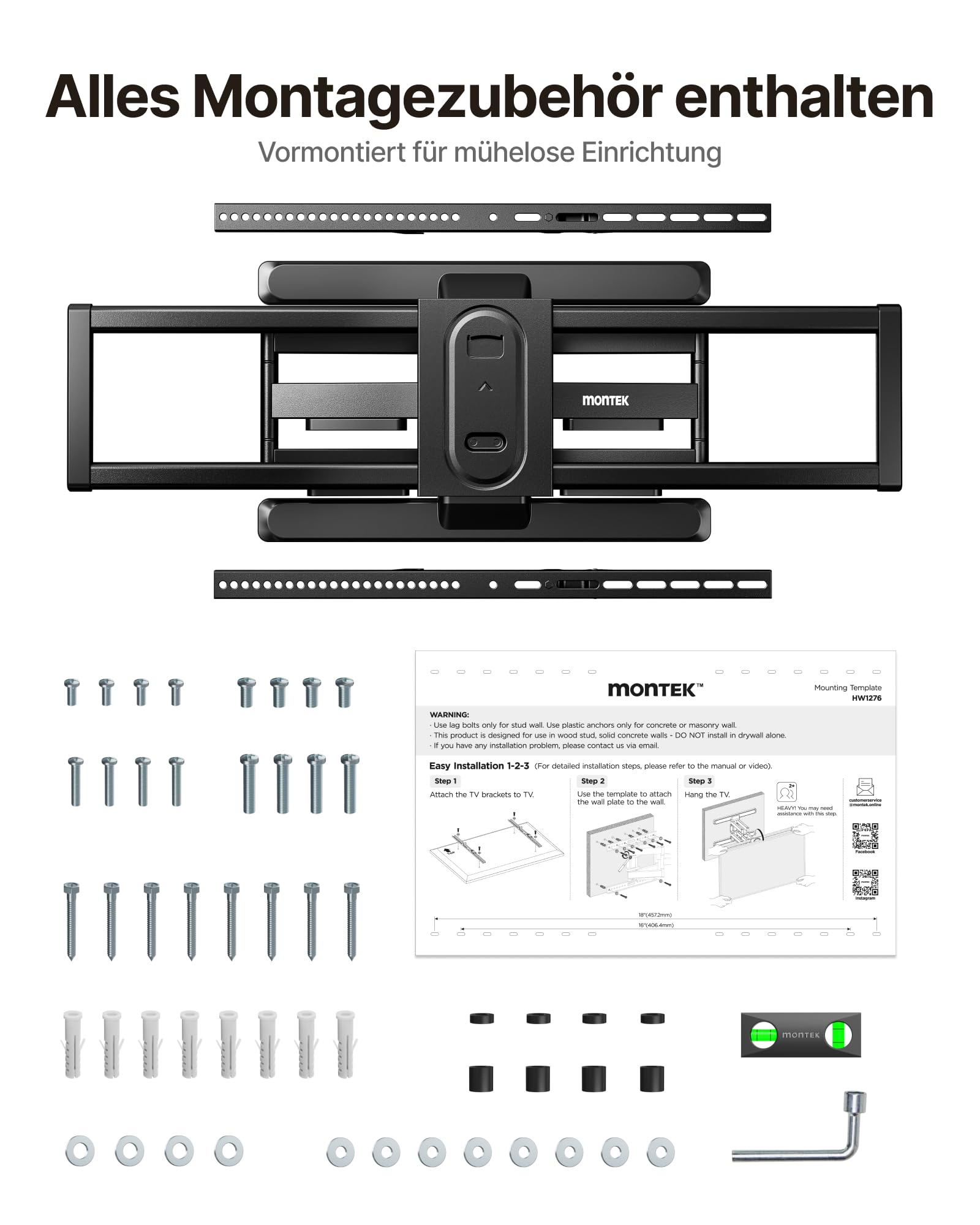 monTEK Soporte TV de Pared 60~100", VESA 800×600mm máx. Carga Máx.60kg | Soporte De Televisor De Pared, Soporte De Pared,Brazo Articulado,Inclinación,Rotación,Placas de pantalla/Incurvés