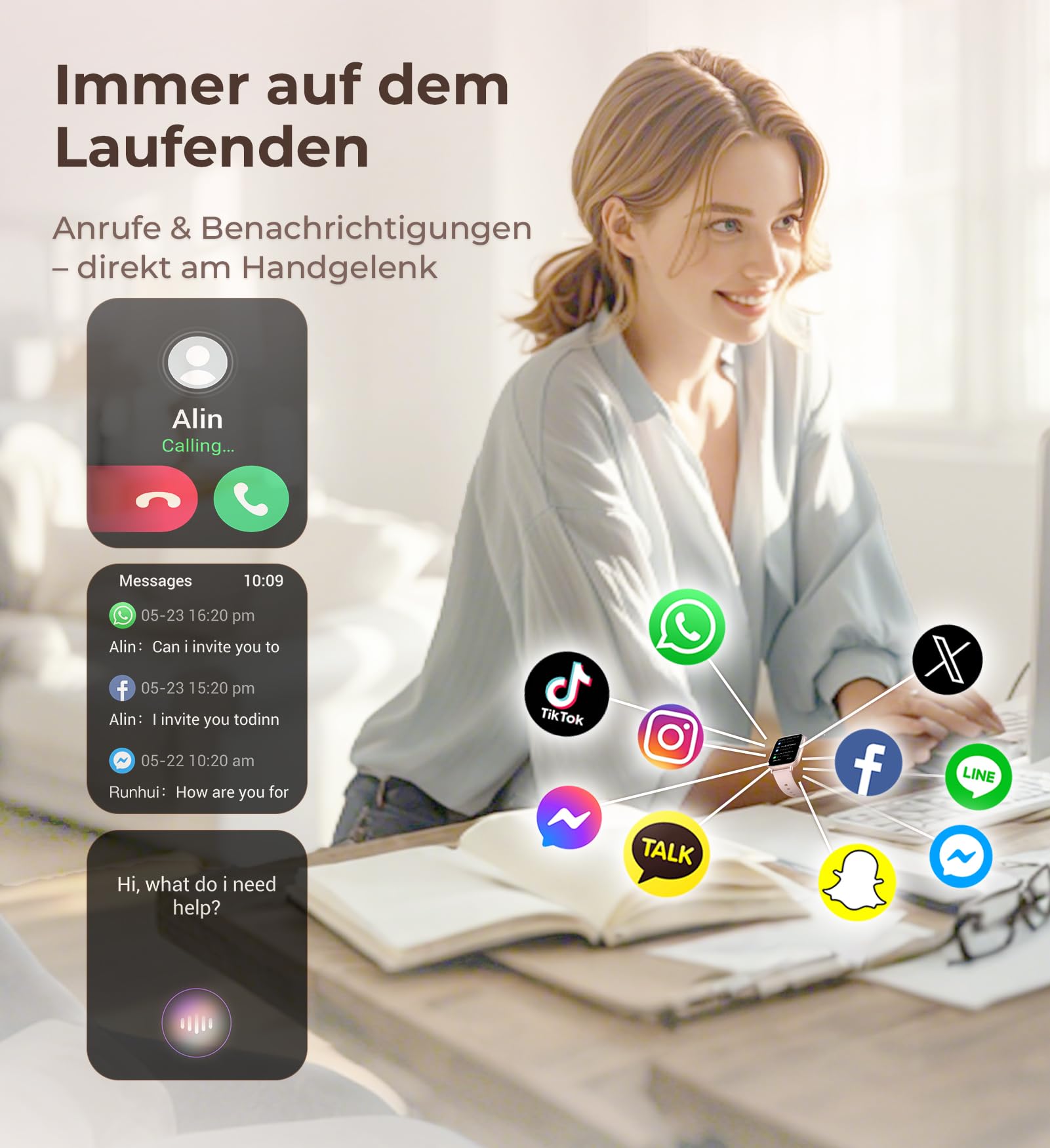 Iaret Smartwatch Damen, 4 Armbänder + 2 Charms, 1,83" HD Touchscreen Armbanduhr, Bluetooth Anrufe, 100+ Sportmodi Fitness Tracker, Schrittzähler/SpO2/Schlaf/Menstruation, iOS/Android, Weiß