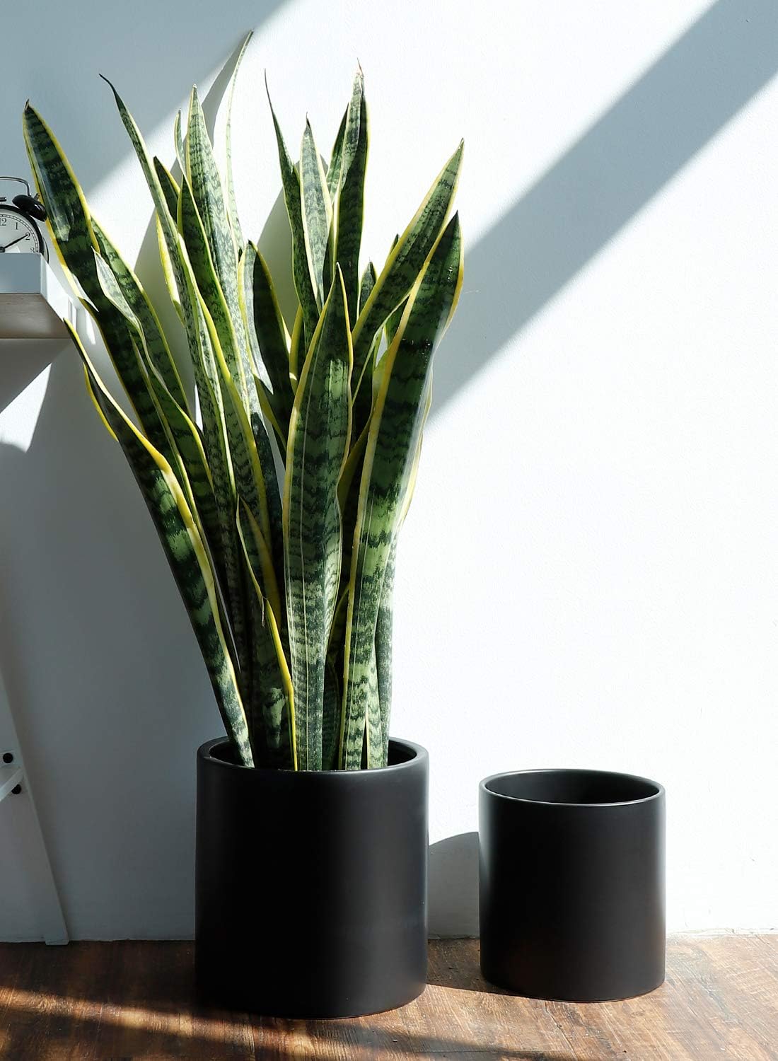 10 Inch Glazed Ceramic Indoor Planter Pot - Modern Large Cylinder Container with Watering Drainage Rubber Plug - Fits Succulents, Flowers or Bonsai