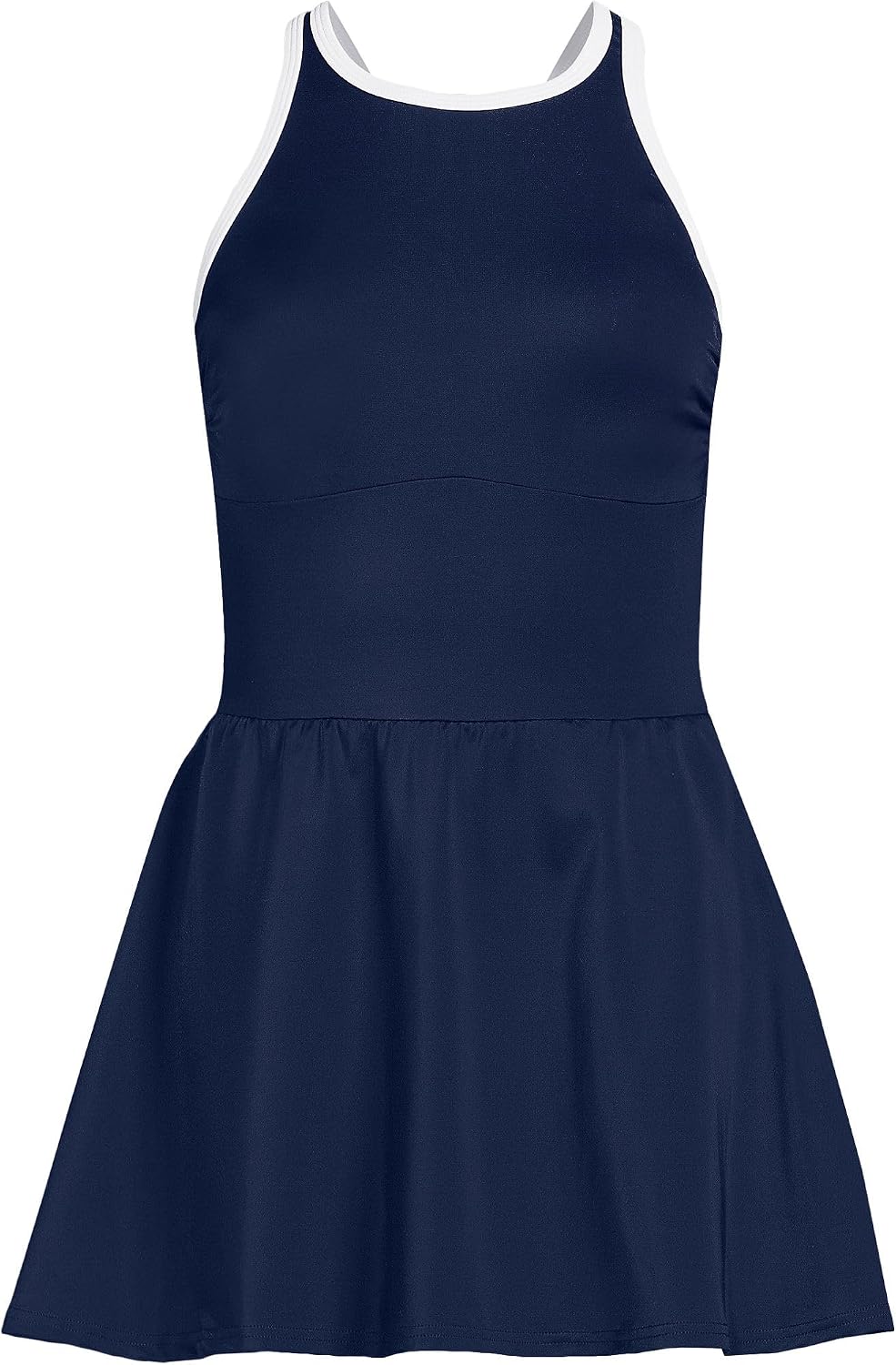 Lands' End Women's Chlorine Resistant Tugless High Neck Swim Dress One Piece Swimsuit
