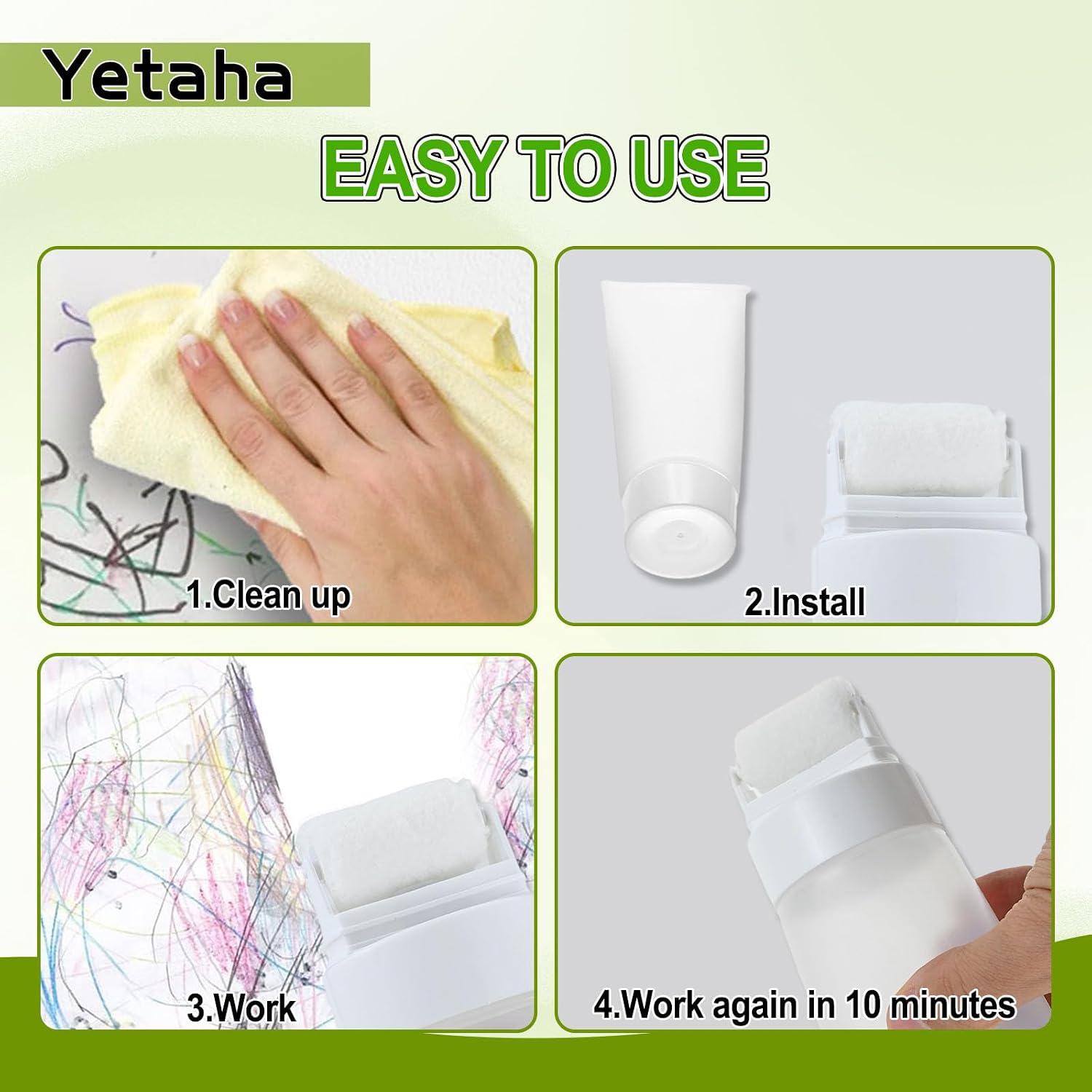 Yetaha 300ml Empty Refillable Portable Wall Paint Dabber Roller | Large 300ml capacity refillable roller, portable design for stain removal, graffiti cleanup & handmade art painting