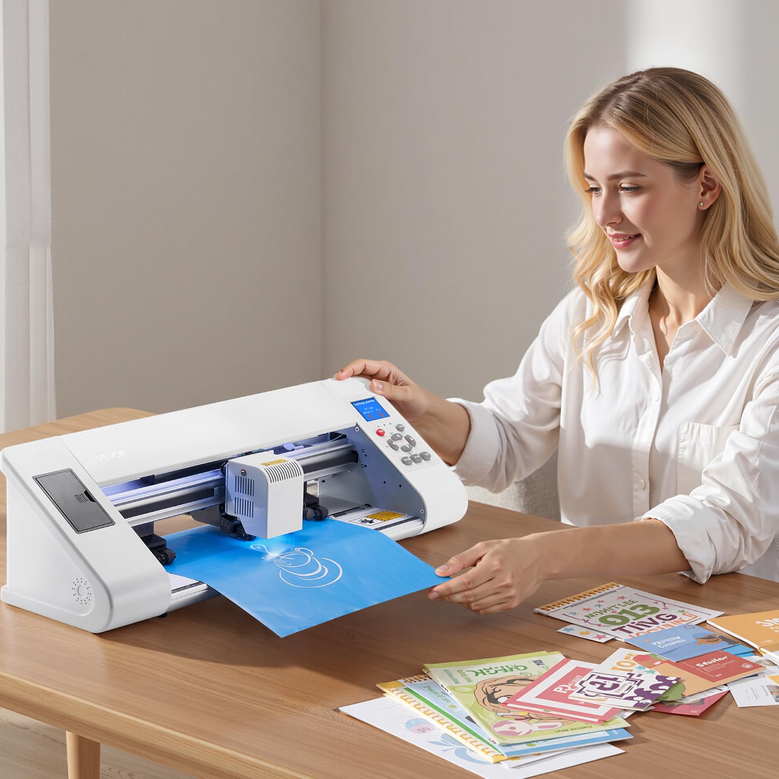 VEVOR Vinylschneider (33 cm Schnittgröße) mit automatischer Kantenerkennung & Designsoftware & Materialien, kompatibel mit SVG/EPS/PLT, für individuelle Bastelarbeiten Karten Aufkleber