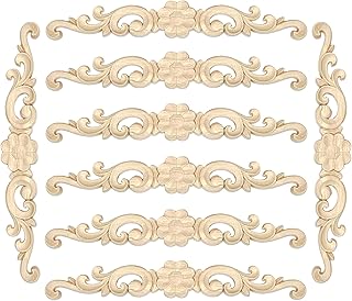 8 Pcs Decorative Wood Carved Appliques Onlays 6.3 Inch Unpainted Solid Wood Long Flower