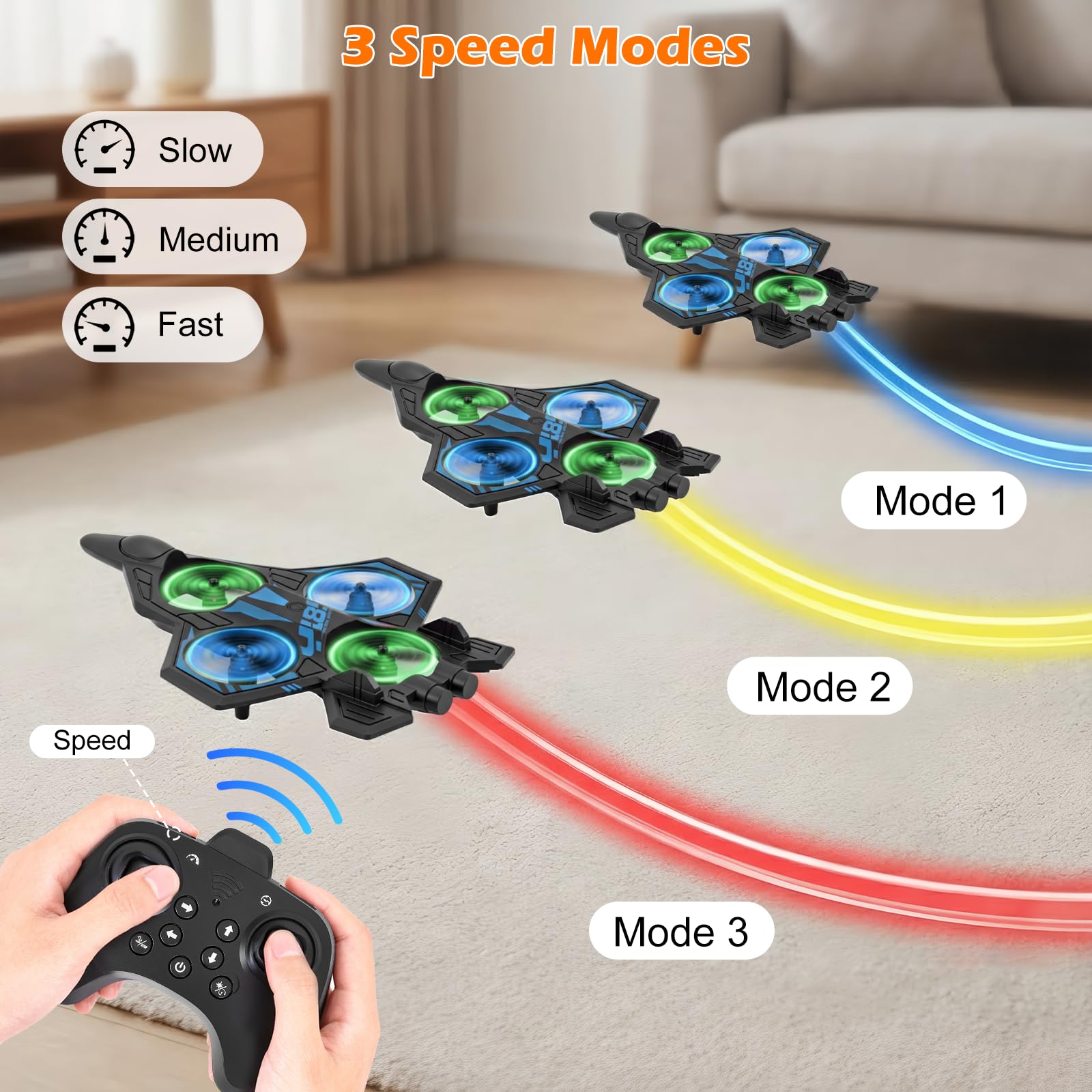 Avion Télécommandé RC 2,4 GHz Rotation 360° 3 Vitesses Lumière LED Hélices de Rechange Enfants Rouge