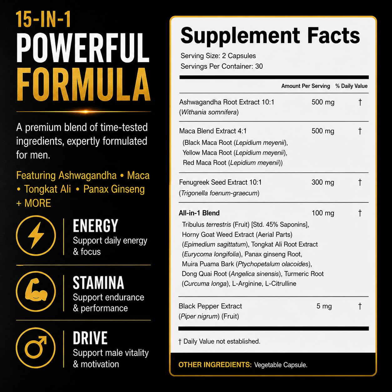 Testosterone Booster for Men – Testo Max Pro 15-in-1 with Tongkat Ali, Maca, Tribulus, Panax Ginseng, HGW, Ashwagandha & More – Natural Energy, Stamina & Performance Support – GMP Certified — Amazon image 2