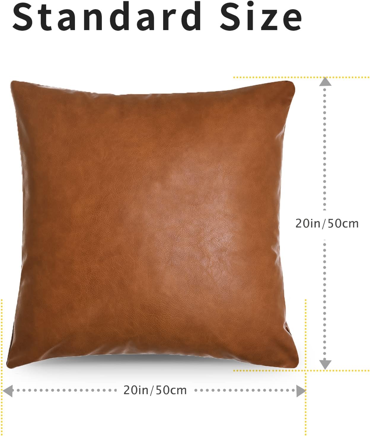 Tosewever Faux Leather Throw Pillow Covers, 20 x 20 inch Set of 2 Luxury Cognac Brown Modern Pillowcases Solid Decorative Square Cushion Cases for Bedroom Living Room Couch Bed Sofa (Brown, 20" x 20")