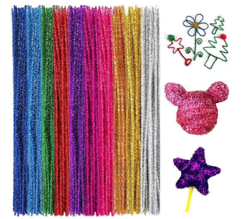 手芸モール 約100本 6ｍｍ カラーモール DIY造花セット モールフラワー 手芸キット インテリア飾り/手芸用 工作モール 記念日/誕生日/母の日/バレンタインデー贈り物 (キラキラ混色 10色)