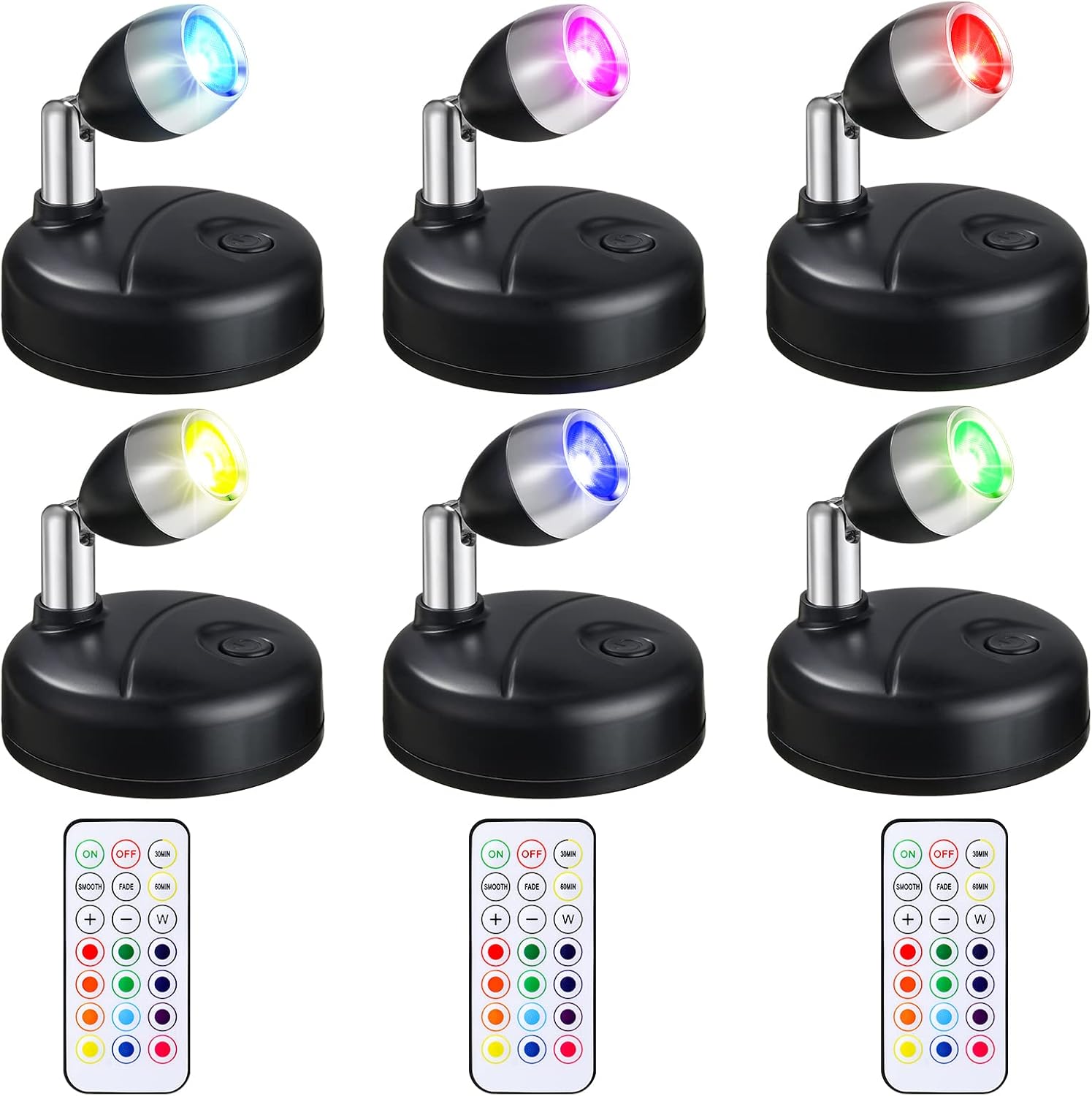 6 Pieces Battery Operated Spotlights Indoor LED Wireless Spotlight