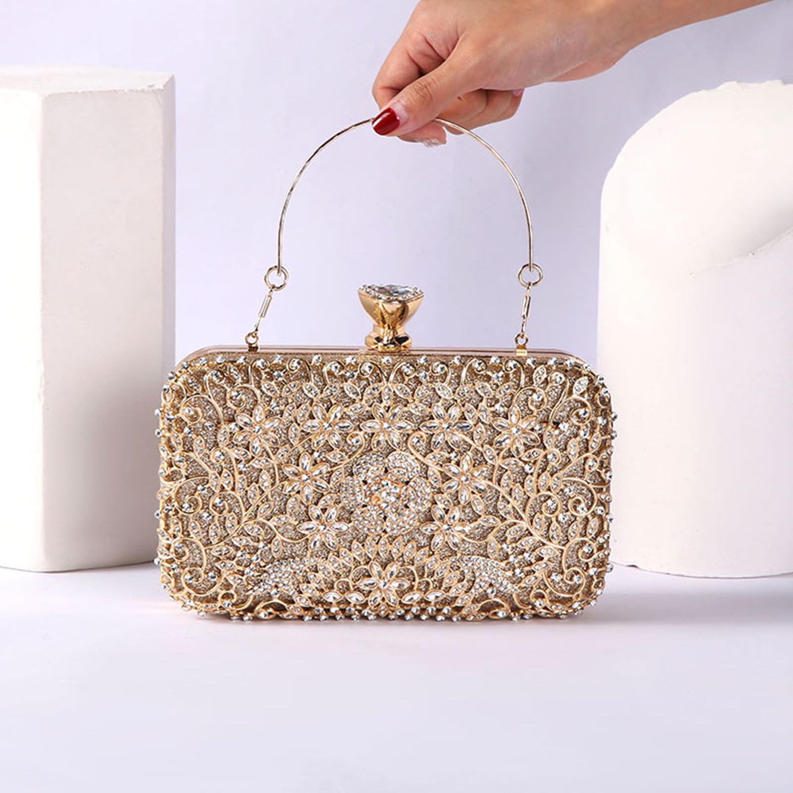 Borsetta da Sera Donna Strass Clutch Pochette Piccolo con Catena Paillettes Borsa a Mano Elegante Borsa a Spalla Borsa a Tracolla per Cocktail Festa Ballo Cerimonia Oro